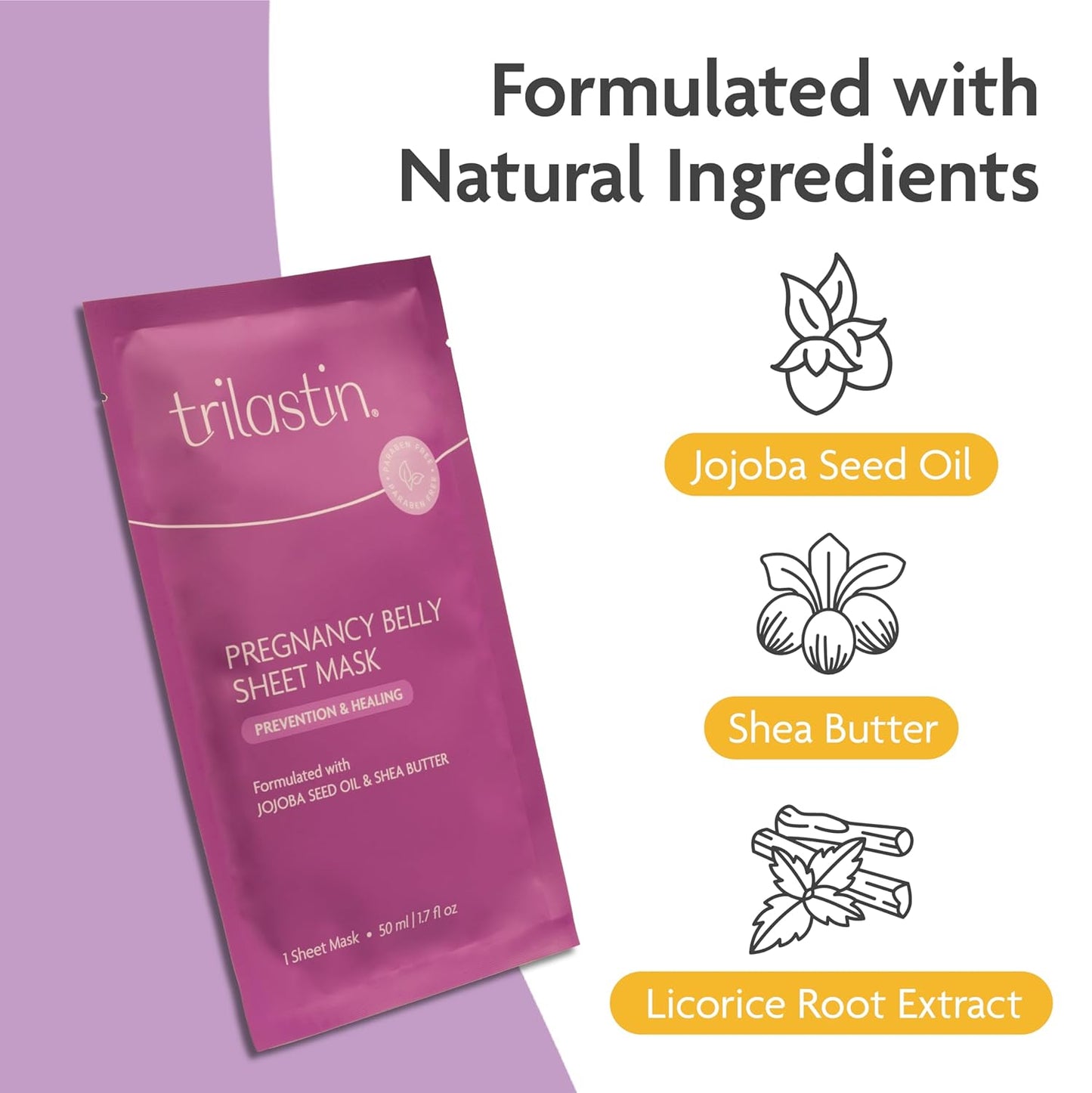 TriLASTIN Belly Masks - Belly Masks for Pregnant Women - Hydrating & Soothing for Itchy Skin - Reduces Stretch Marks - Safe for Sensitive Skin - Paraben & Phthalate-Free - Made in USA - 1 Pack