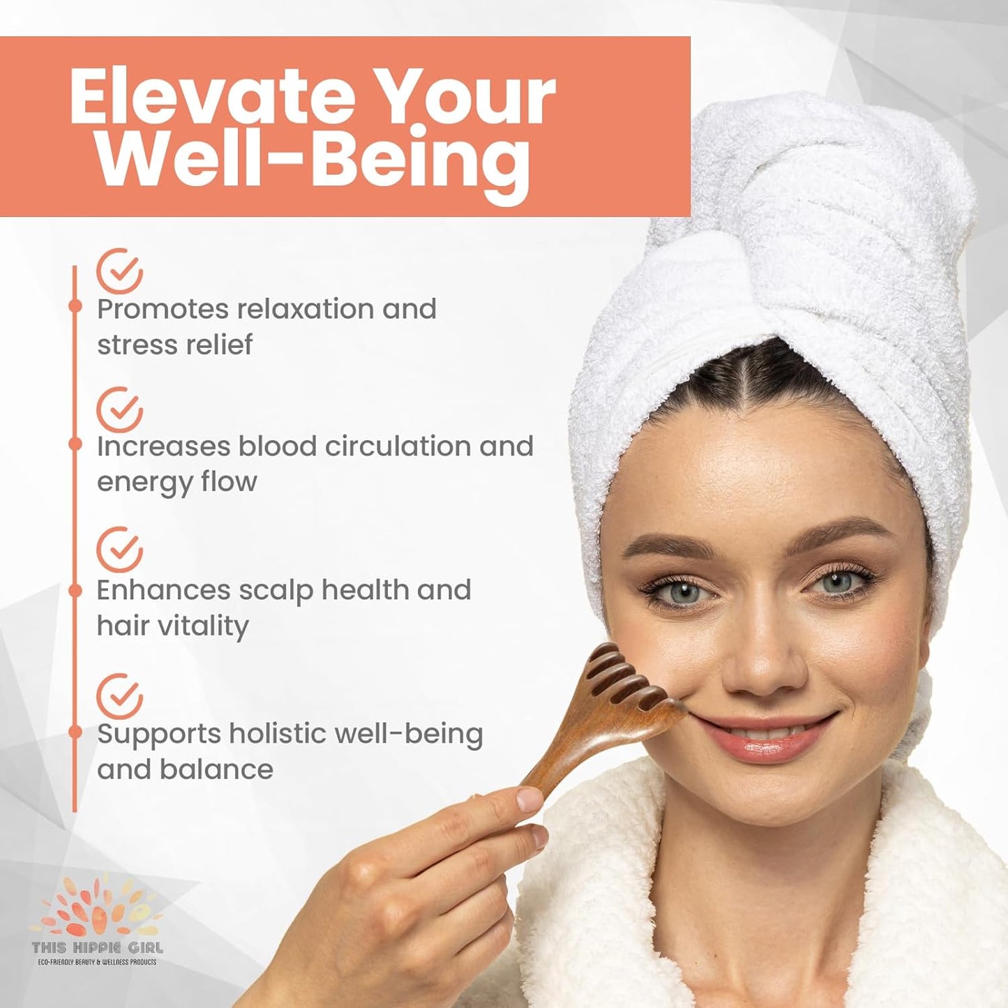 This Hippie Girl Ayurvedic Meridian Massage Comb, Wood Massage Comb for Head, Scalp and Neck Gua Sha, Sandalwood Comb for Scalp Massage, Essential Oil Massager for Women's Hair and face