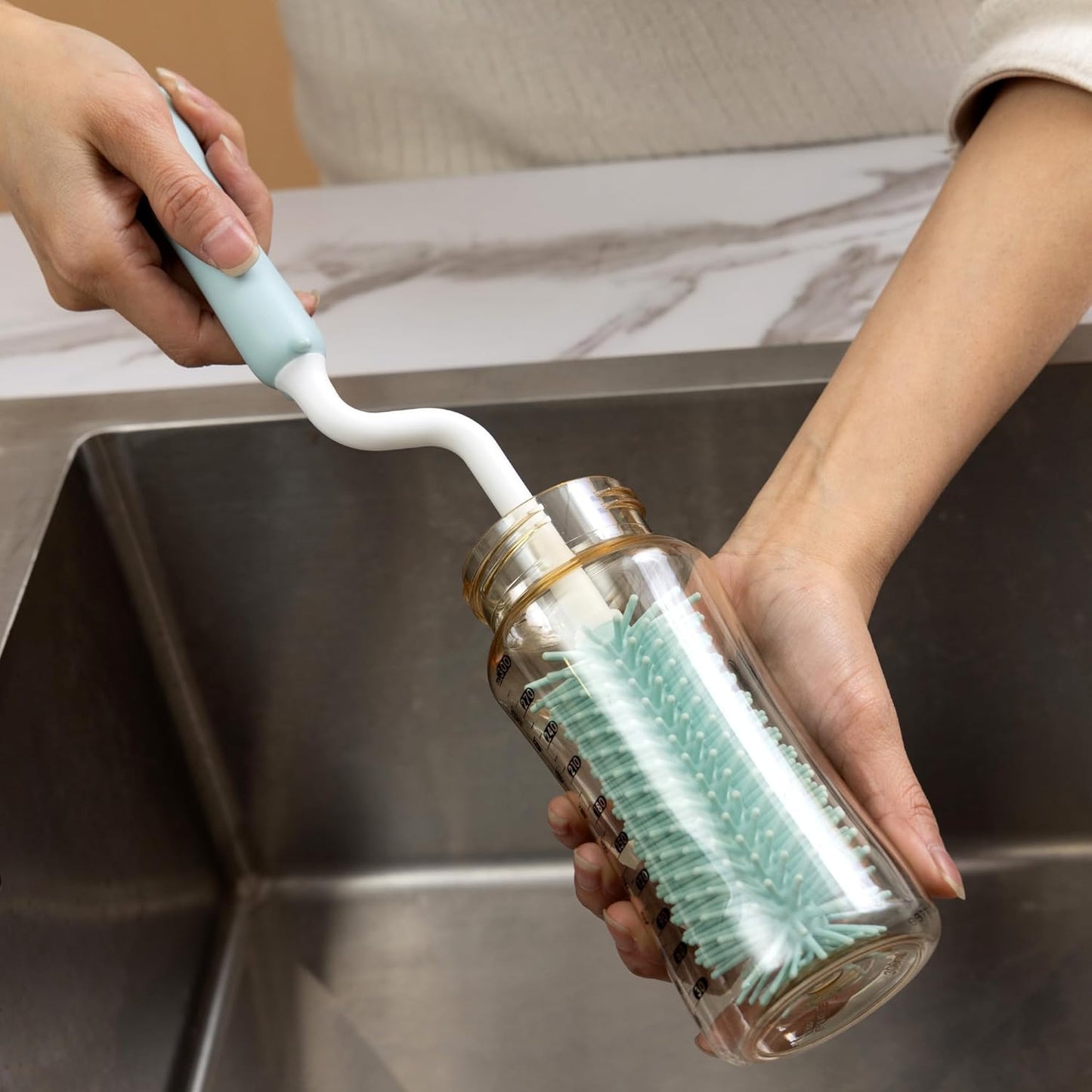 Silicone Spinning Bottle Cleaning Brush, 13.4in Long Handle Water Cup Bottles Cleaner for Baby Bottles, Sports Bottle, Glass Vase, Tumbler, with a Tiny Cup Lid Gap Cleaning Brush, x Pink