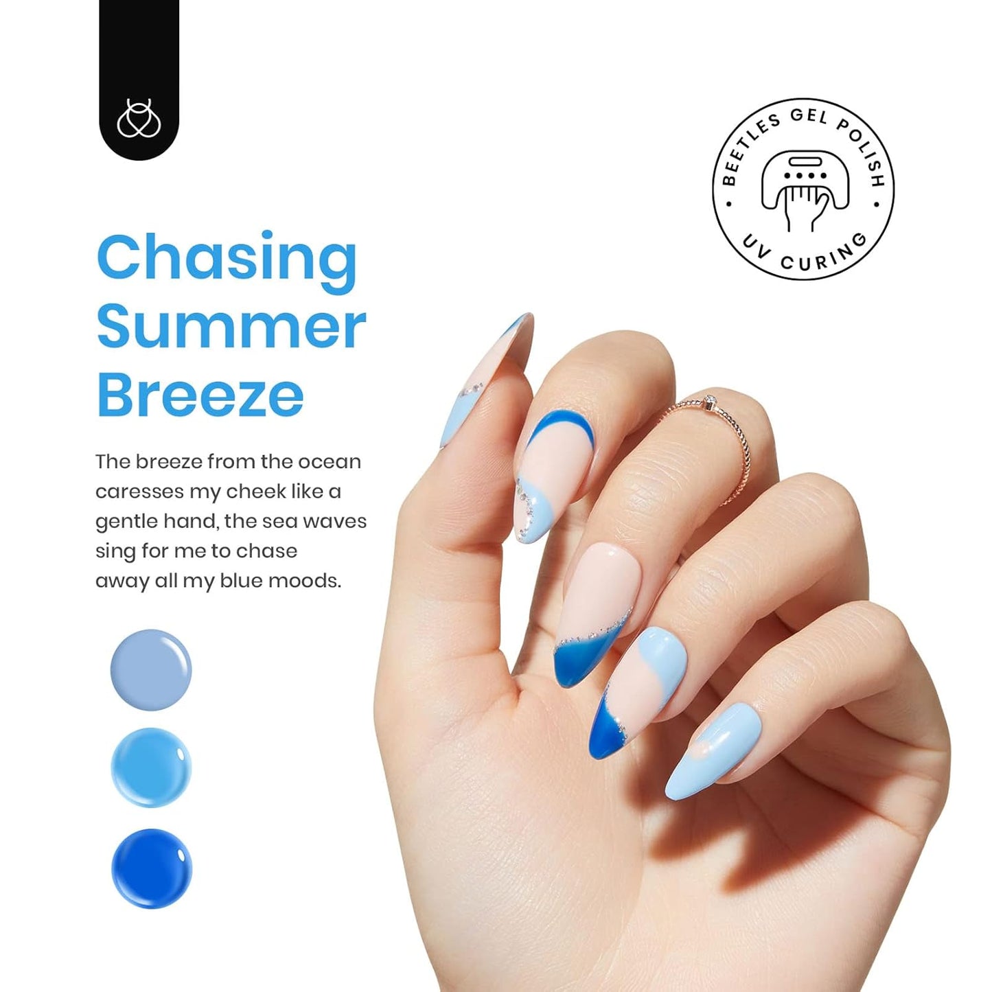 Beetles Blue Gel Polish, 6 Colors Jelly Blue Gel Polish Sliver Glitter Nude Gray Translucent Nail Polish Chasing Breeze Jelly Gel Nail Art Design Soak off Nails Manicure for Girls Women