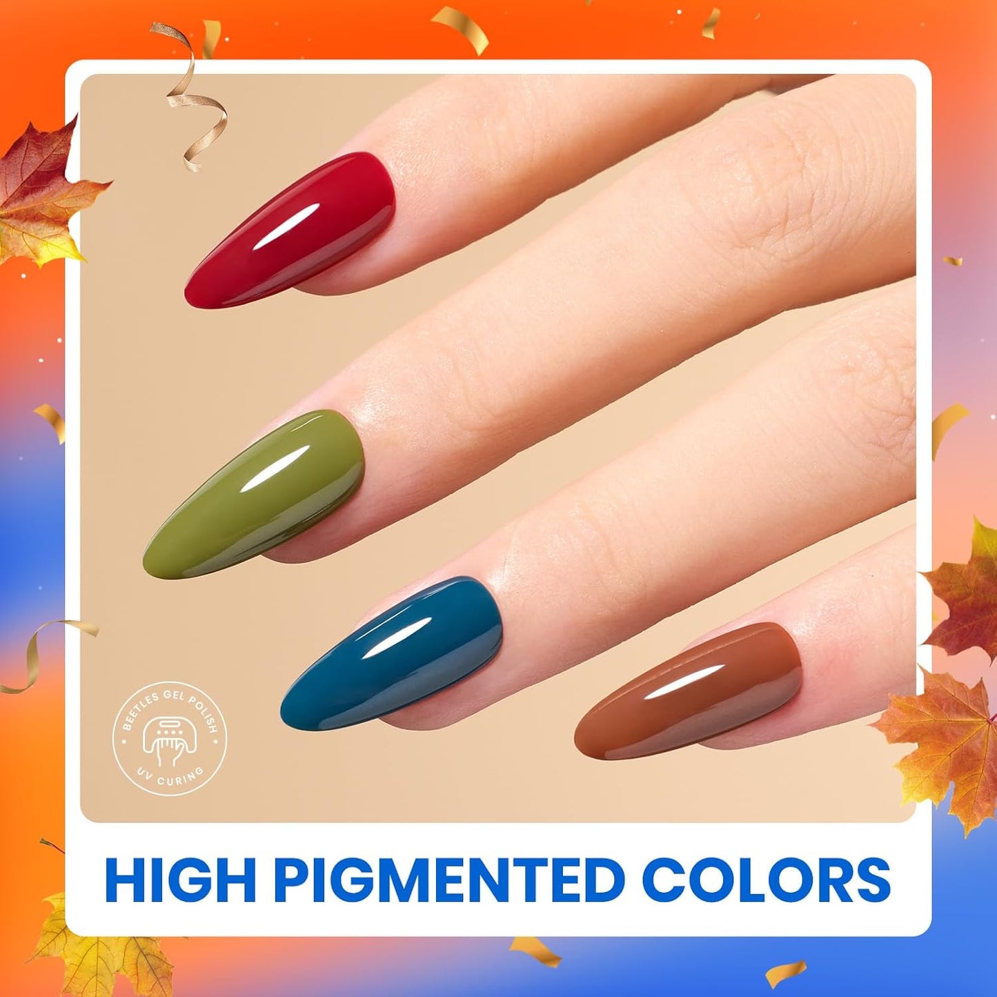 Beetles Fall Gel Nail Polish Colors Set - Amber Twilight 20 Colors 2025 Yellow Orange Red Cat Eye Brown Green Soak Off Uv Manicure Kit With Base Glossy Matte Top Coat Gift for Women