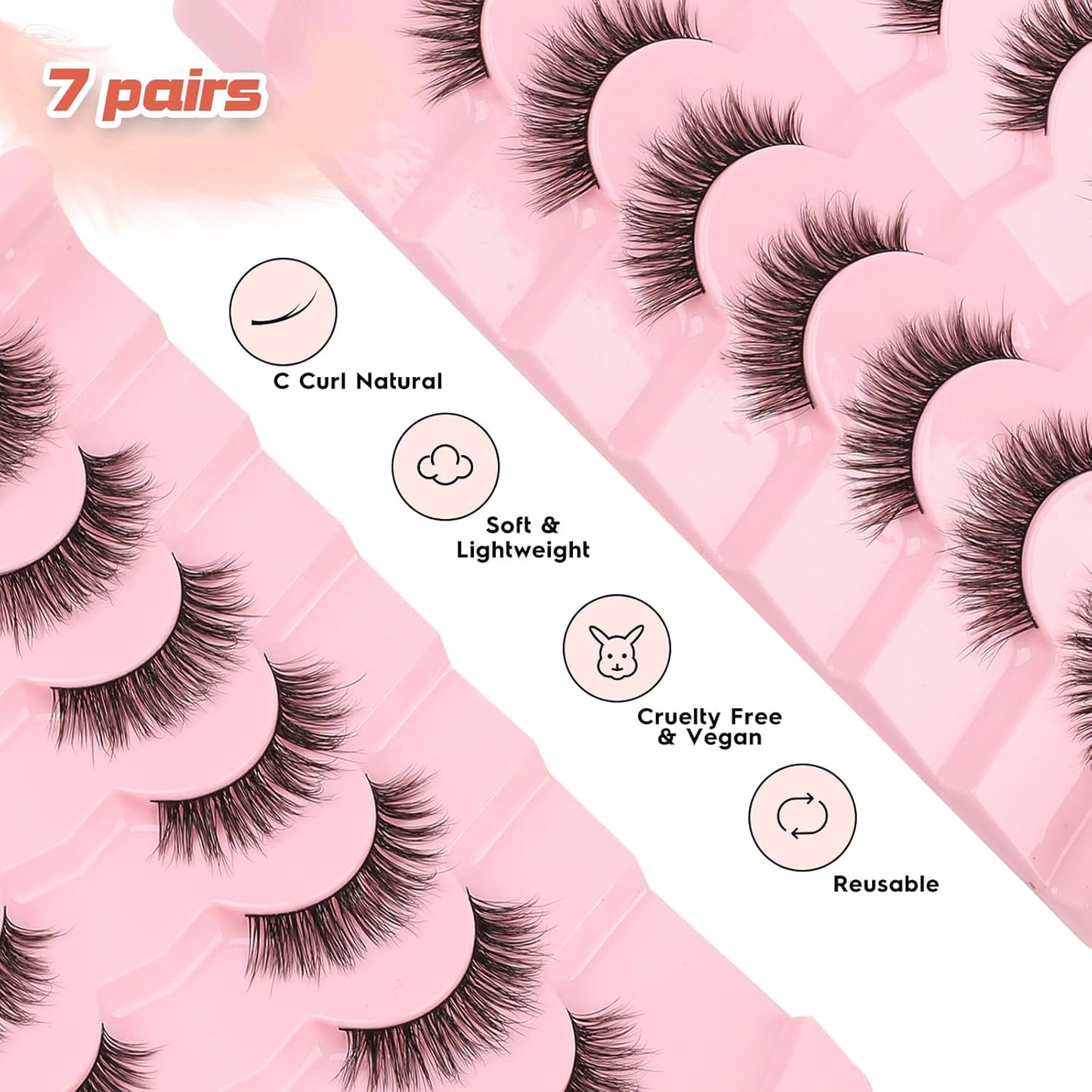 Lashes False Eyelashes 13MM Wispy Lashes Pack Fluffy Lash Strip EyeLashes with Thin Band C Curl Natural Lashes Fake Eyelash 7 Pair Siligli
