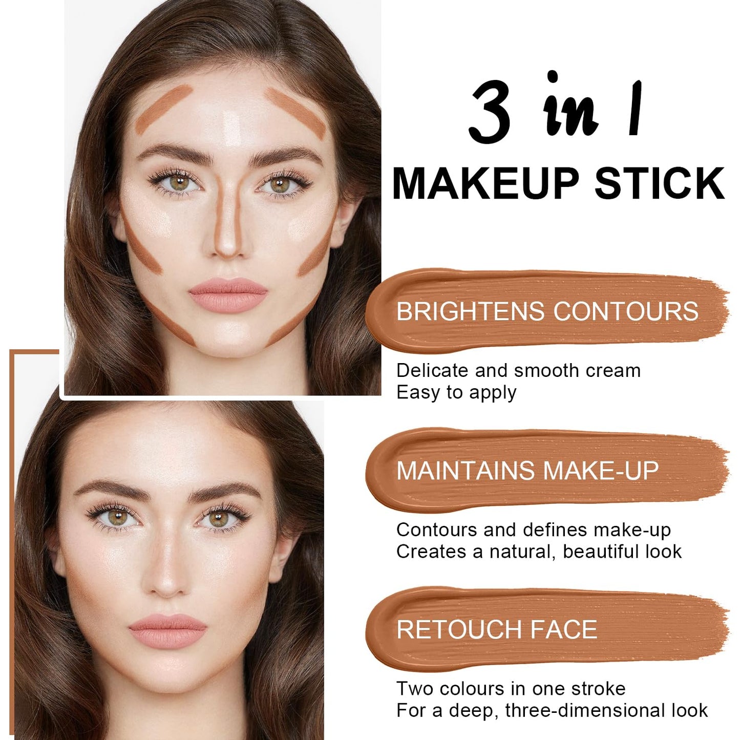 6 Colors Cream Contour Stick Makeup Contour Kit,Double-ended Cream Bronzer for Sculpt, Highlighter and Blush Stick Makeup Kit, Matte & Dewy Finish (SET C)