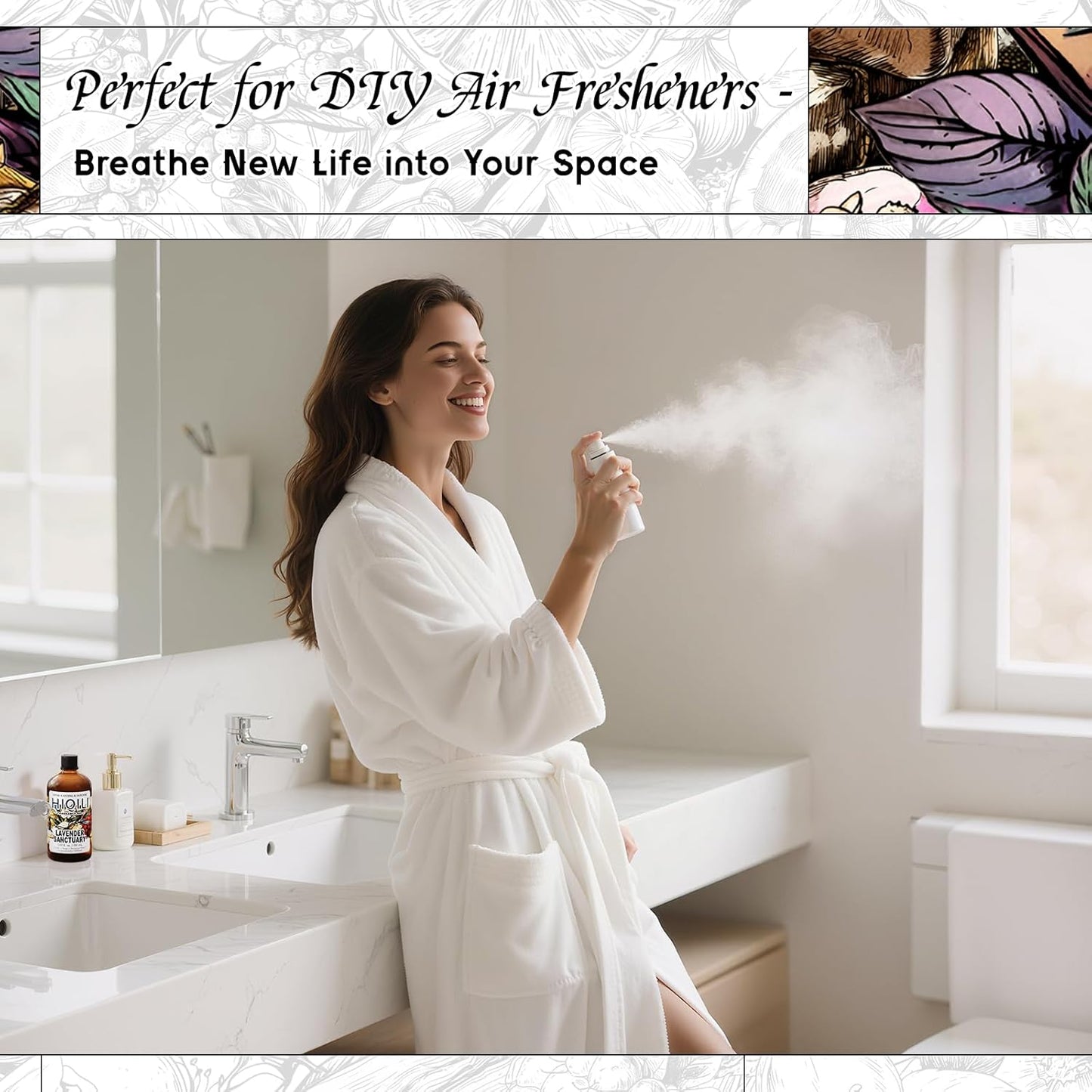 HIQILI Lavender Sanctuary Fragrance Oil for Diffuser, Candle & Soap & Perfume Making, for Hotel and Home, Essential Oil, Long-Lasting Aroma - 5.07 fl oz