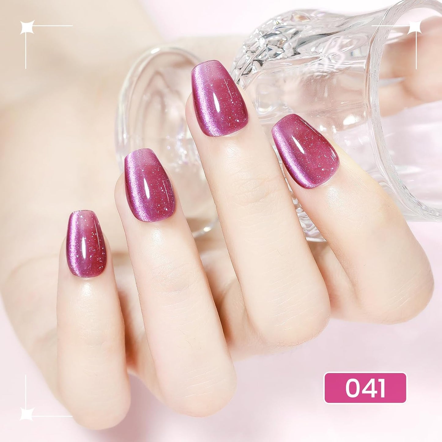 Cat Eye Gel Nail Polish Pink, 15ML Glitter CatEye Gel Polish Magnetic Crystal Reflective Effect with Magnet Soak Off Salon DIY at Home