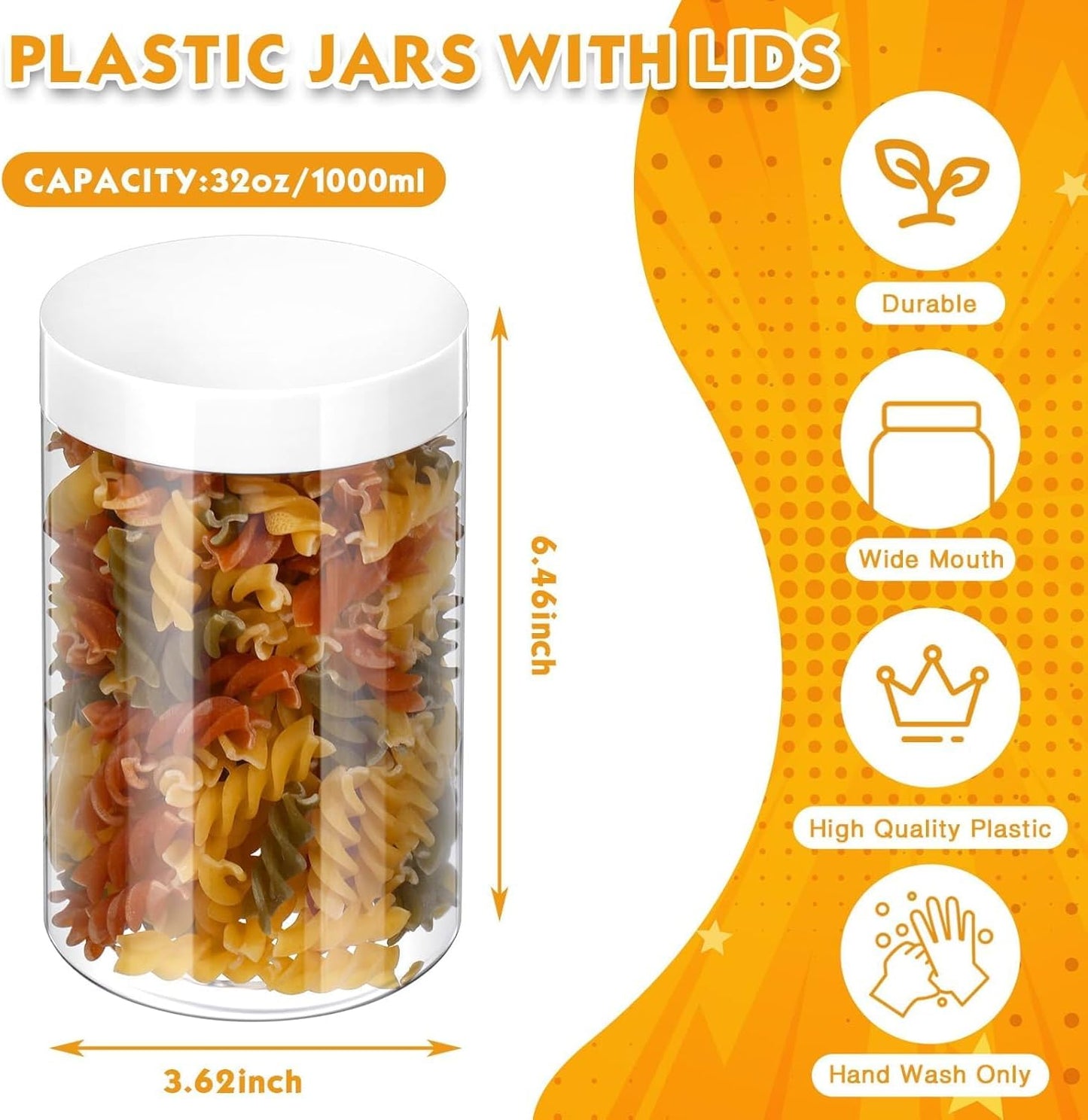 SATINIOR 24 Pieces Empty Clear Plastic Jars with Lids Round Storage Containers Wide Mouth for Beauty Product Cosmetic Cream Lotion Liquid Butter Craft and Food(Clear Lid,32 oz)