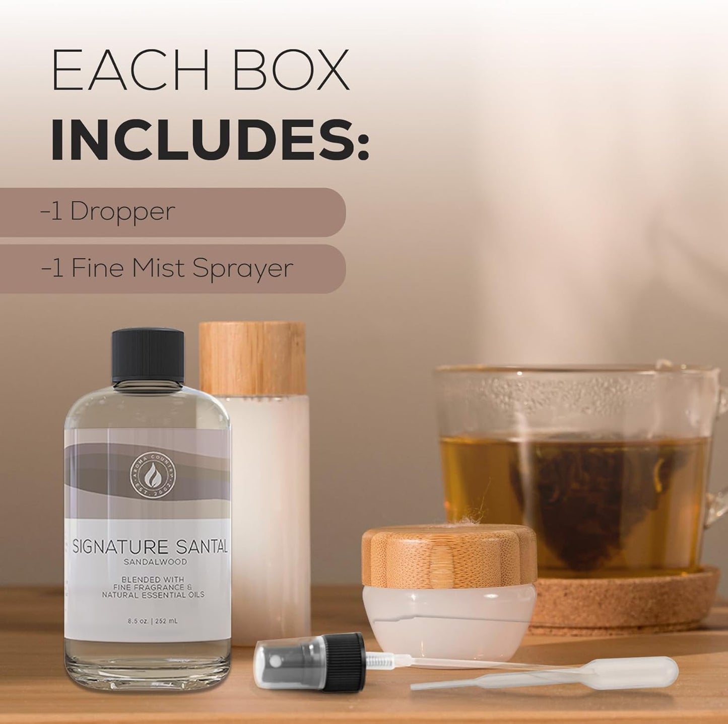 Aroma Country Signature Santal Diffuser Oil - Luxury Essential Oils for Diffuser Refill & Air Freshener Room Spray - Long-Lasting & Natural Home Fragrance, Sandalwood Scented Oil (8.5 Fl. oz)