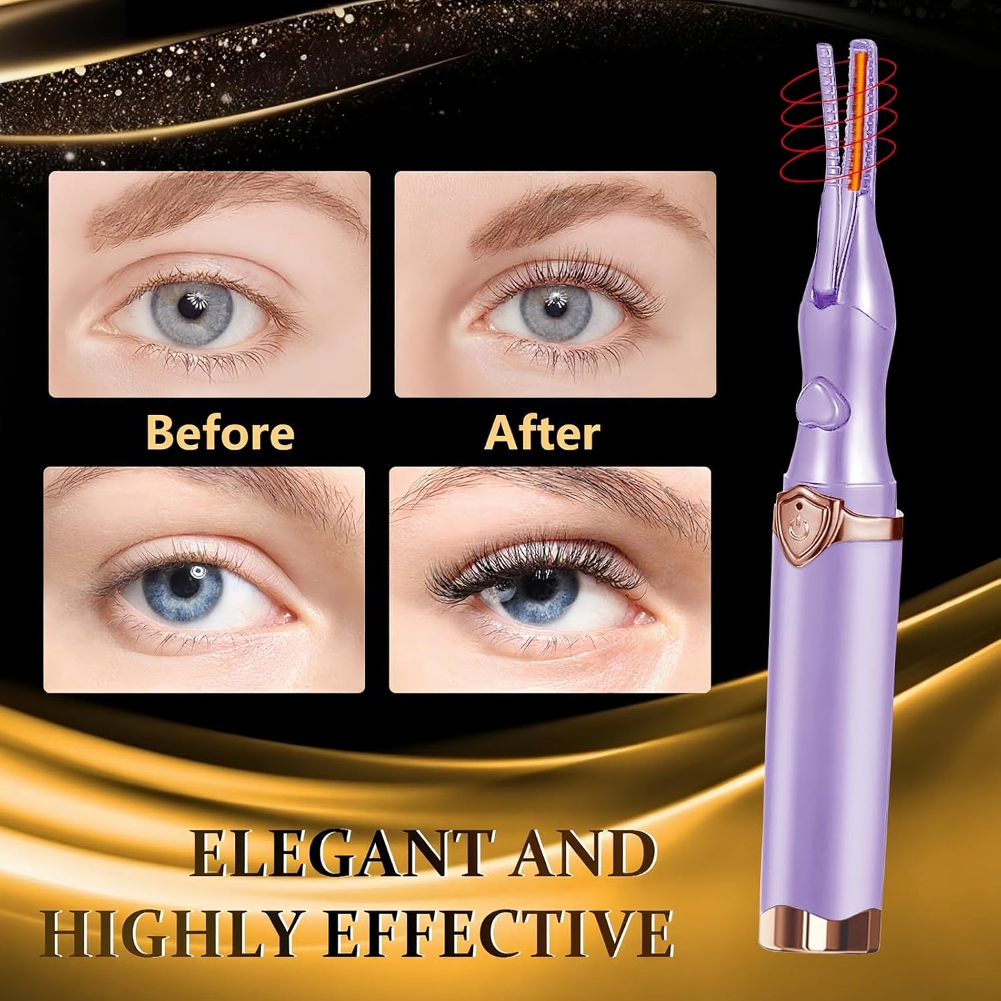 Heated Eyelash Curler, 2-in-1 Clip-Type Design, 3 Temperature Modes, USB Rechargeable Electric Eyelash Curler, Natural Curling 24H Long-Lasting Curl, Gift for Women & Girls, Purple CB