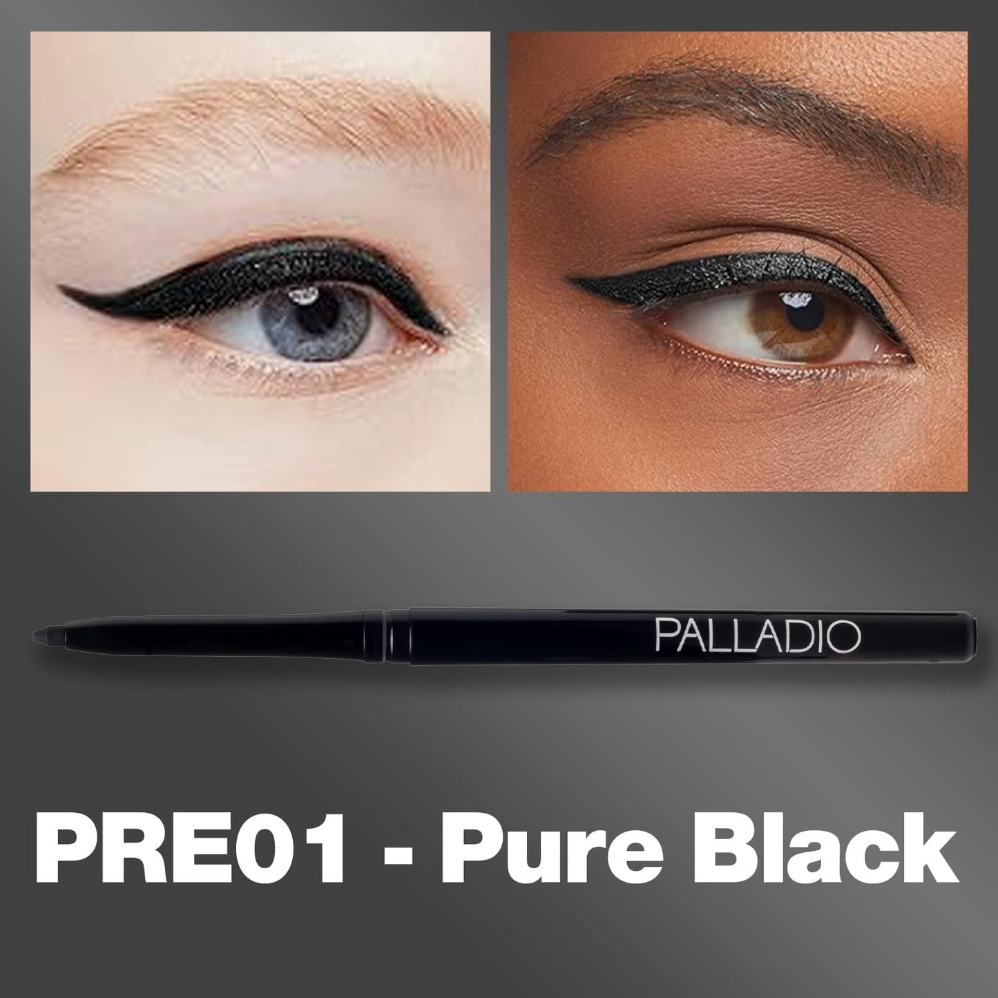 Palladio Retractable Waterproof Eyeliner, Richly Pigmented Color and Creamy, Slip Twist Up Pencil Eye Liner, Smudge Proof Long Lasting Application, All Day Wear, No Sharpener Required, Pure Black
