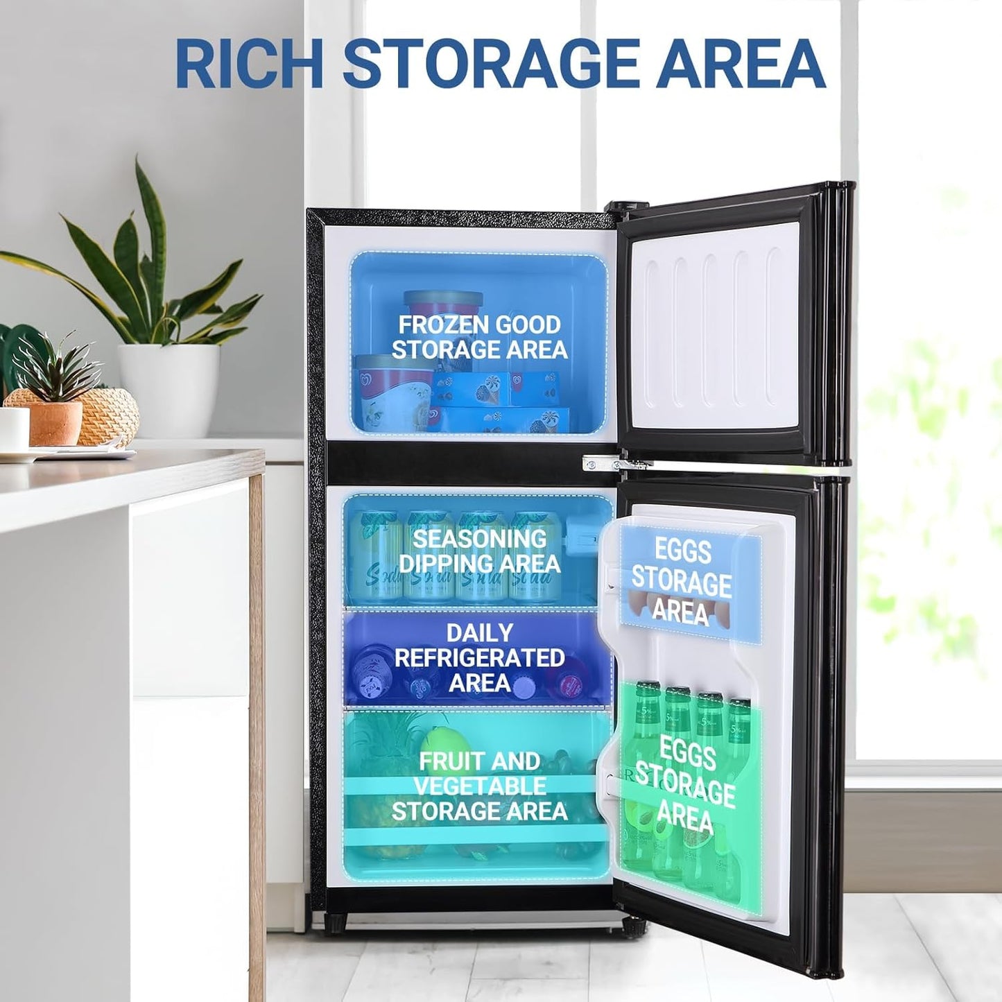 Mini Fridge with Freezer, 3.6 Cu. Ft. Adjustable Thermostat Compact Fridge with Freezer,Office Mini Refrigerator with Freezers, Small Size Dorm Fridges for Apartment,Dorm,Kitchen,Office,Black