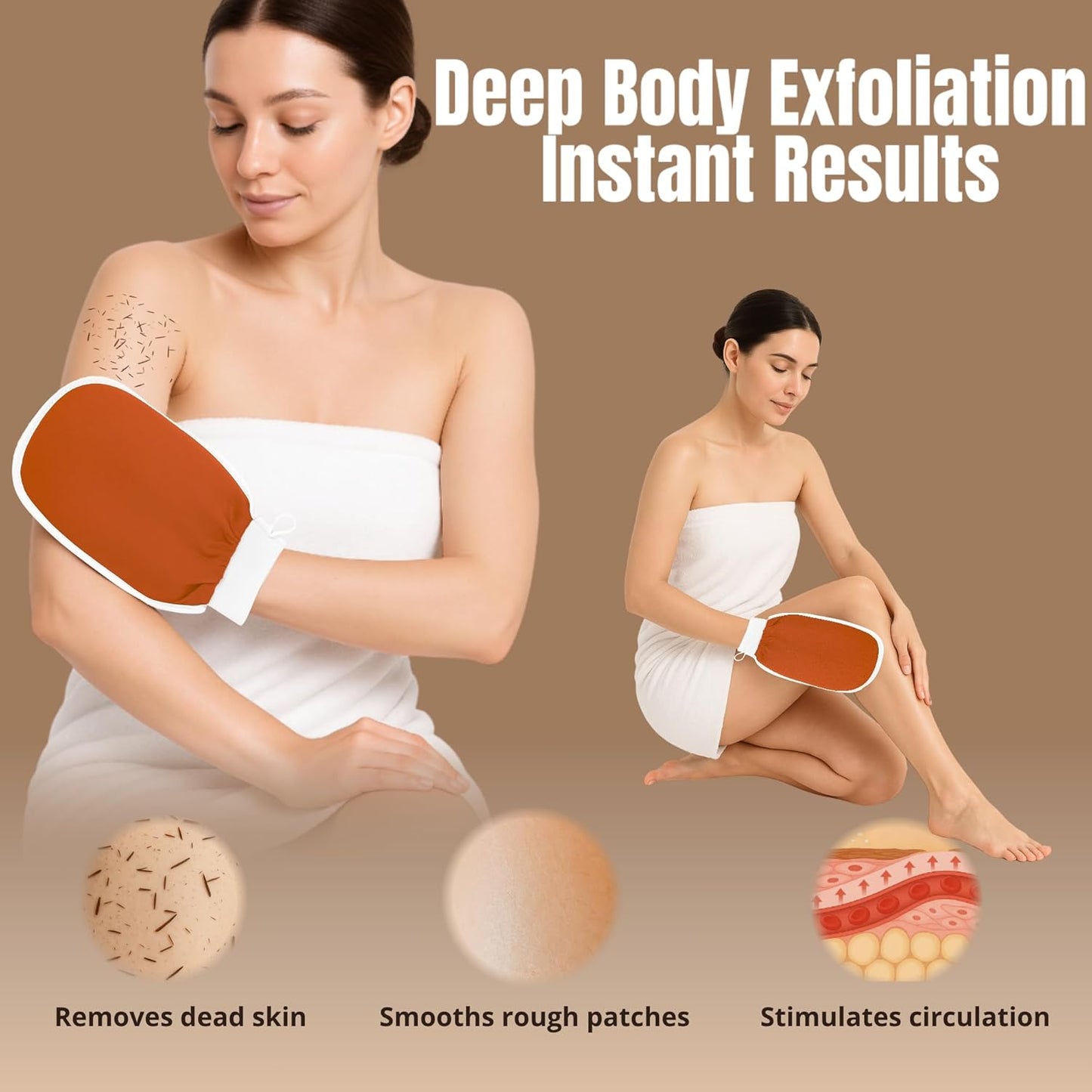 Exfoliating Glove Set (Original) – 3 Pieces Moroccan Hammam Scrub Mitts for Face, Body & Back – Deep Skin Cleansing & Dead Skin Removal – Reusable Spa Exfoliator – Assorted Colors (ORANGE)