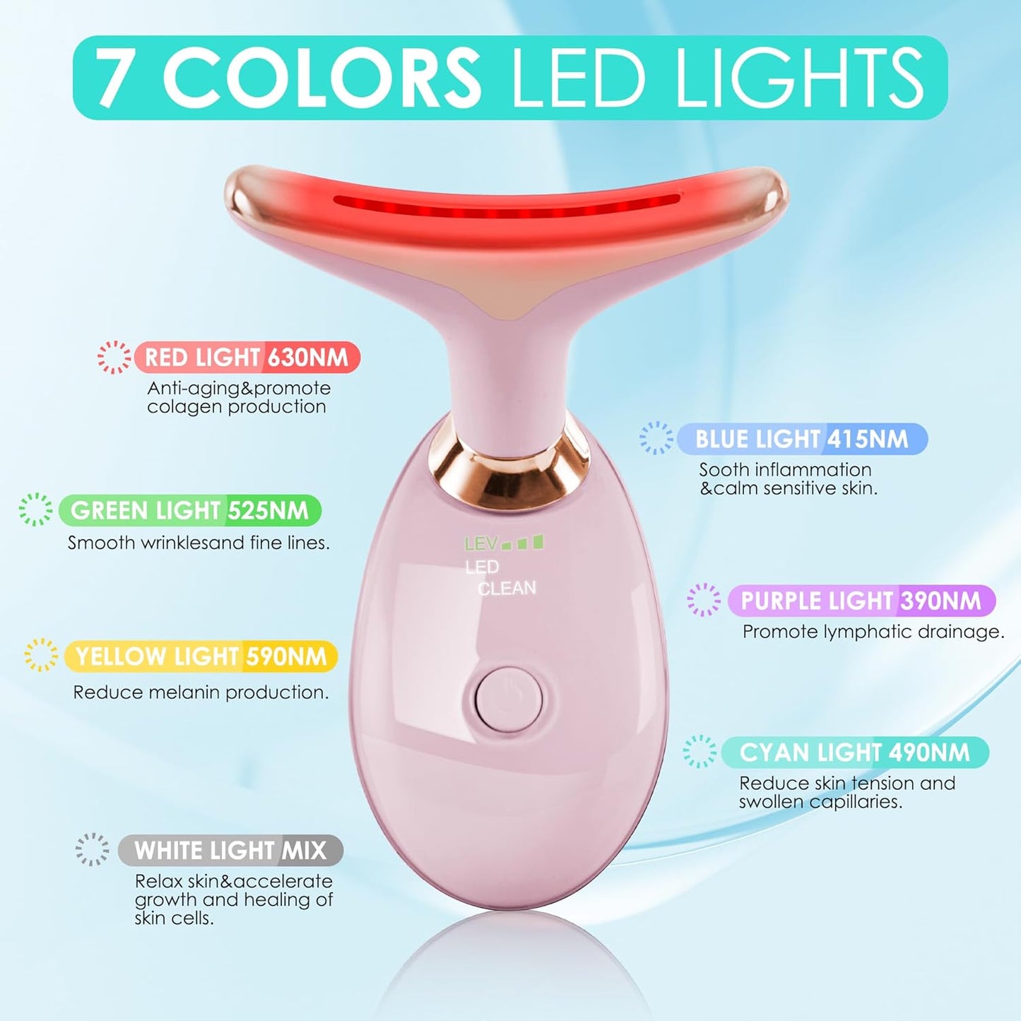 Facial Massager Red-Light-Therapy-for-Face and Neck, Face 𝖲 culpting Wand with 7 Color - Birthday, Christmas, Mothers Day, Valentines Day Gifts for Her Women Mom Best Friend Wife Teacher (Rose Gold)