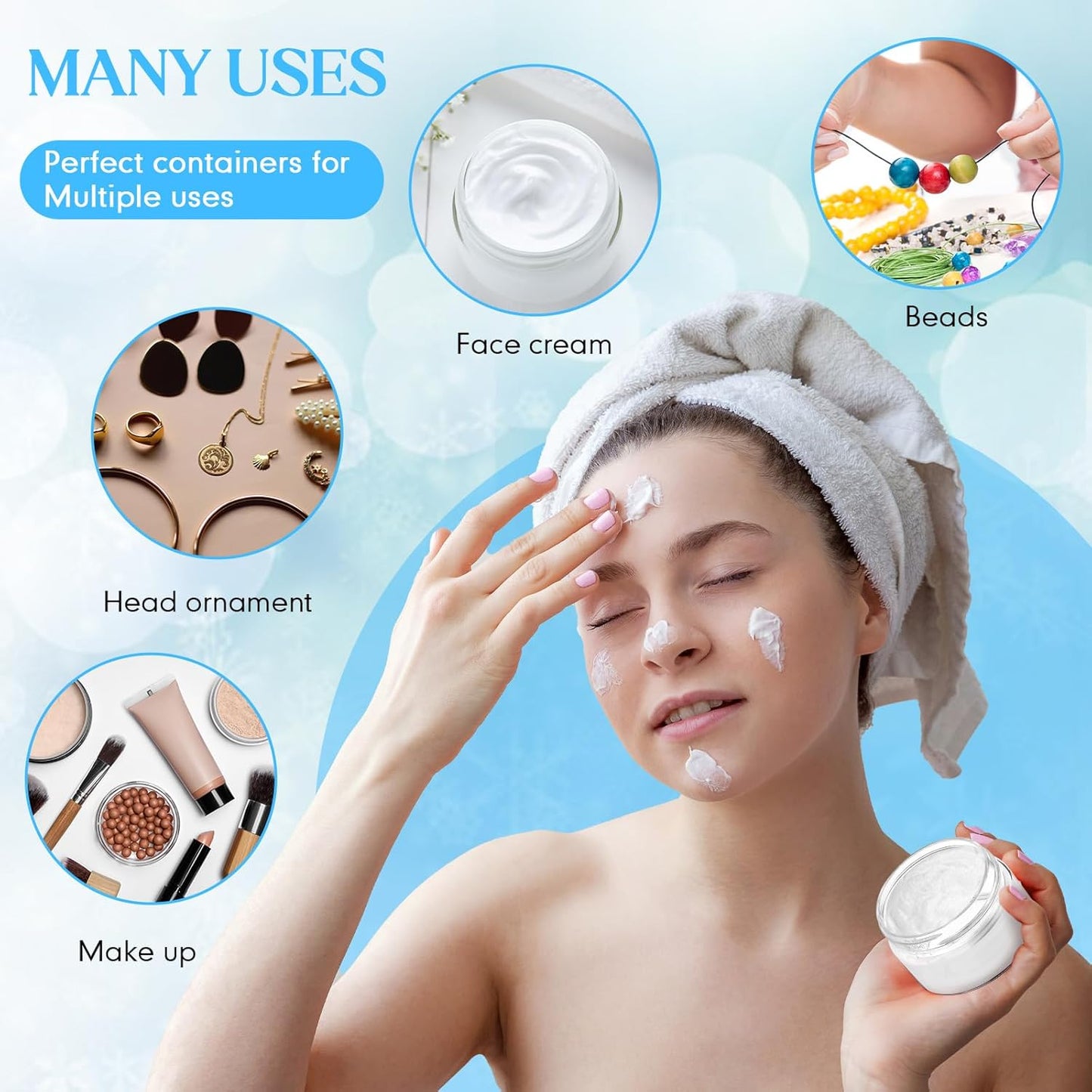 SATINIOR 100 Pcs Plastic Jars with Lids Small Containers Lids Wide Mouth Small Plastic Containers for Lotion Cream Rhinestones Body Butters Travel Storage(8 oz, Blue)