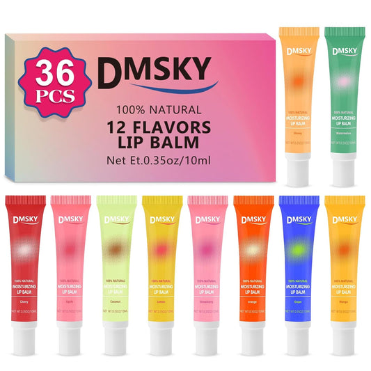 Dmsky 36 Pack Lip Gloss Bulk, Squeeze Clear Lip Gloss Set with Shea Butter, Moisturizing High Shine Glossy Lip Oil for Dry Chapped Lips-12 Flavors