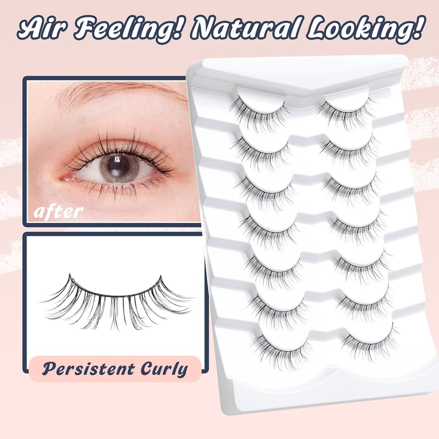 Lashes Short Eyelashes 10MM Natural Lashes Wispy Thin Band Strip Lashes Short Eyelashes Natural Look 3D Volume Lashes 7 Pair Fake Lashes Siligli