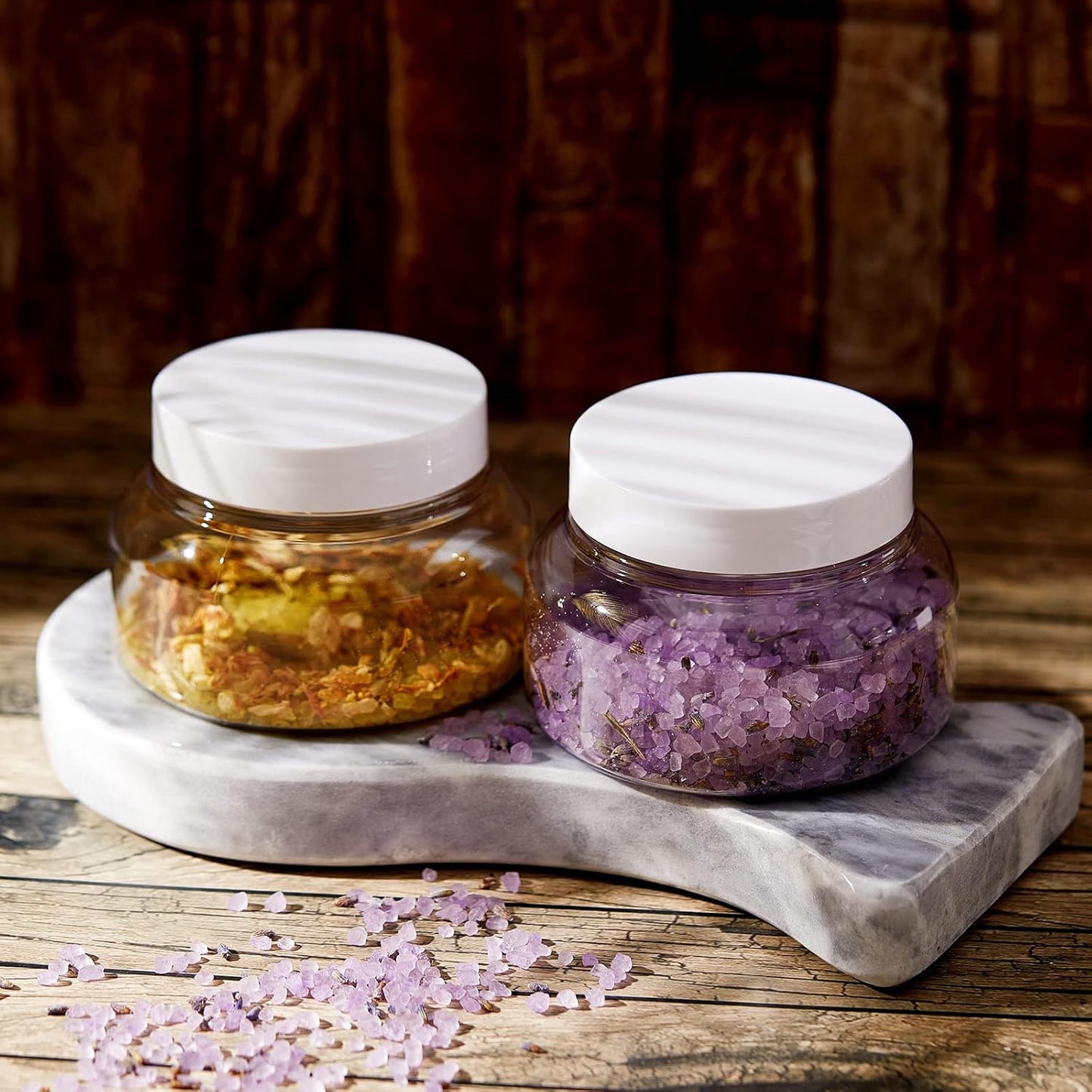 Tessco 24 Pack Plastic Jars with Lids Labels Empty Clear Plastic Jars Round Refillable Cosmetic Containers Body Butter Containers Bulk Sugar Scrub Bottle for Make Up(8 oz,White)