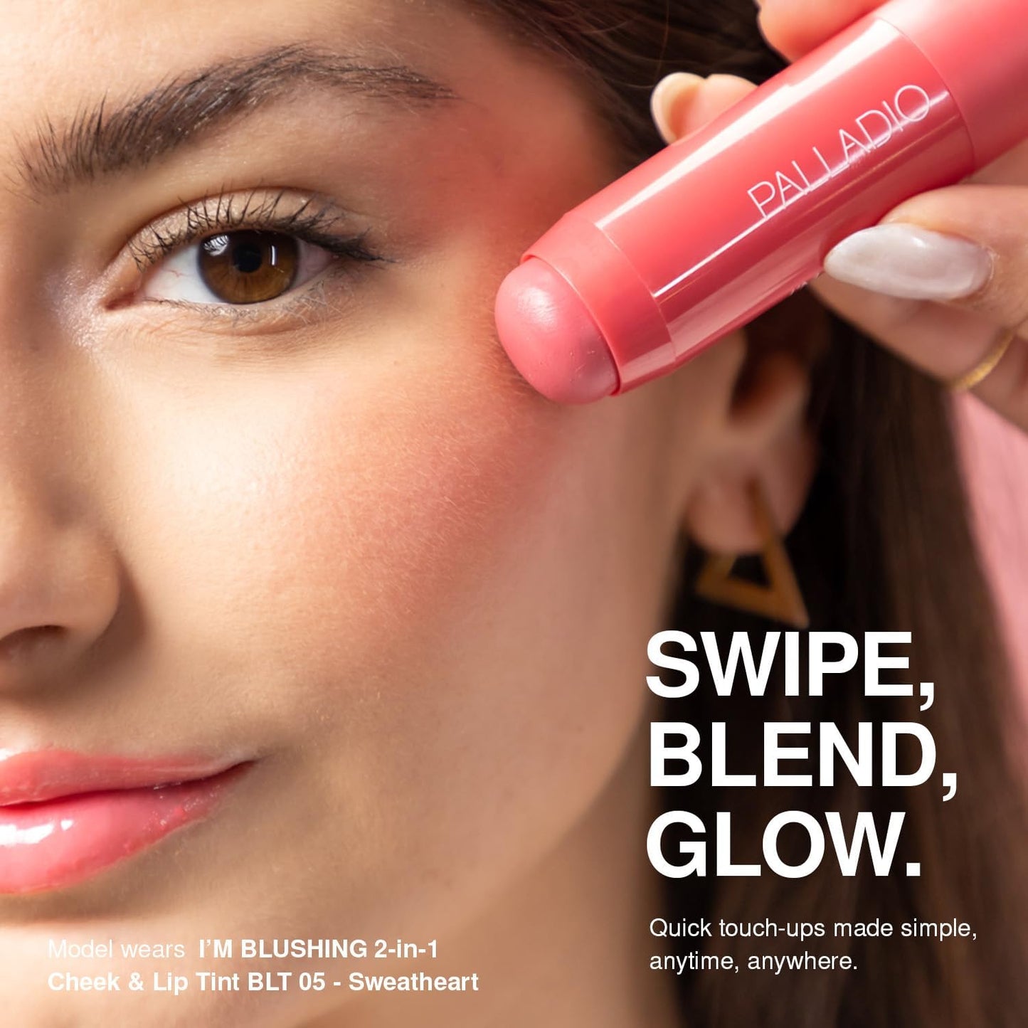 Palladio I'm Blushing 2-in-1 Cheek and Lip Tint, Buildable Lightweight Cream Blush, Sheer Multi Stick Hydrating formula, All day wear, Easy Application, Shimmery, Blends Perfectly onto Skin, Dainty