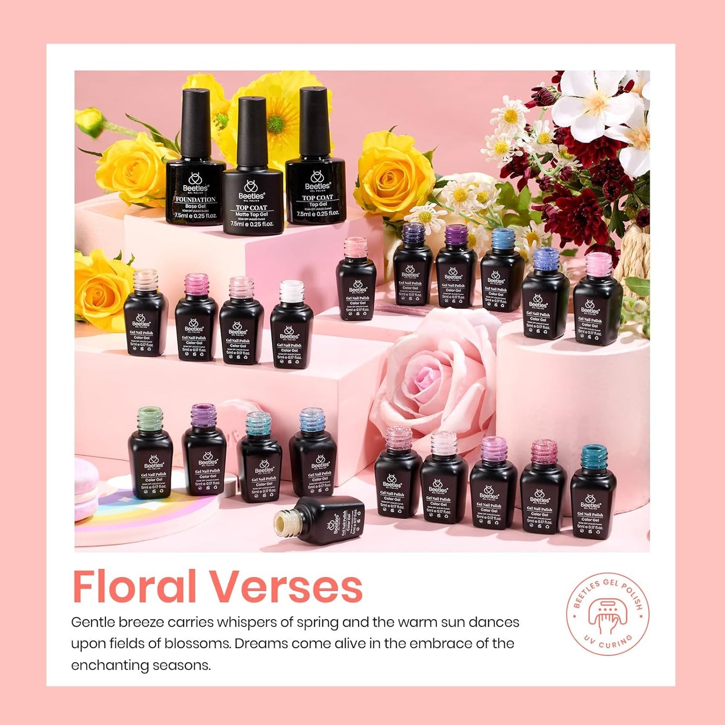 beetles Cat Eye Gel Polish Set - Floral Verses 20 Colors Fall Winter Gel Polish Kit, Blue Pink Purple Green Shimmer Nail Colors, with Magnet Stick Glossy & Matte Gel Top Base Coat UV Gifts for Women