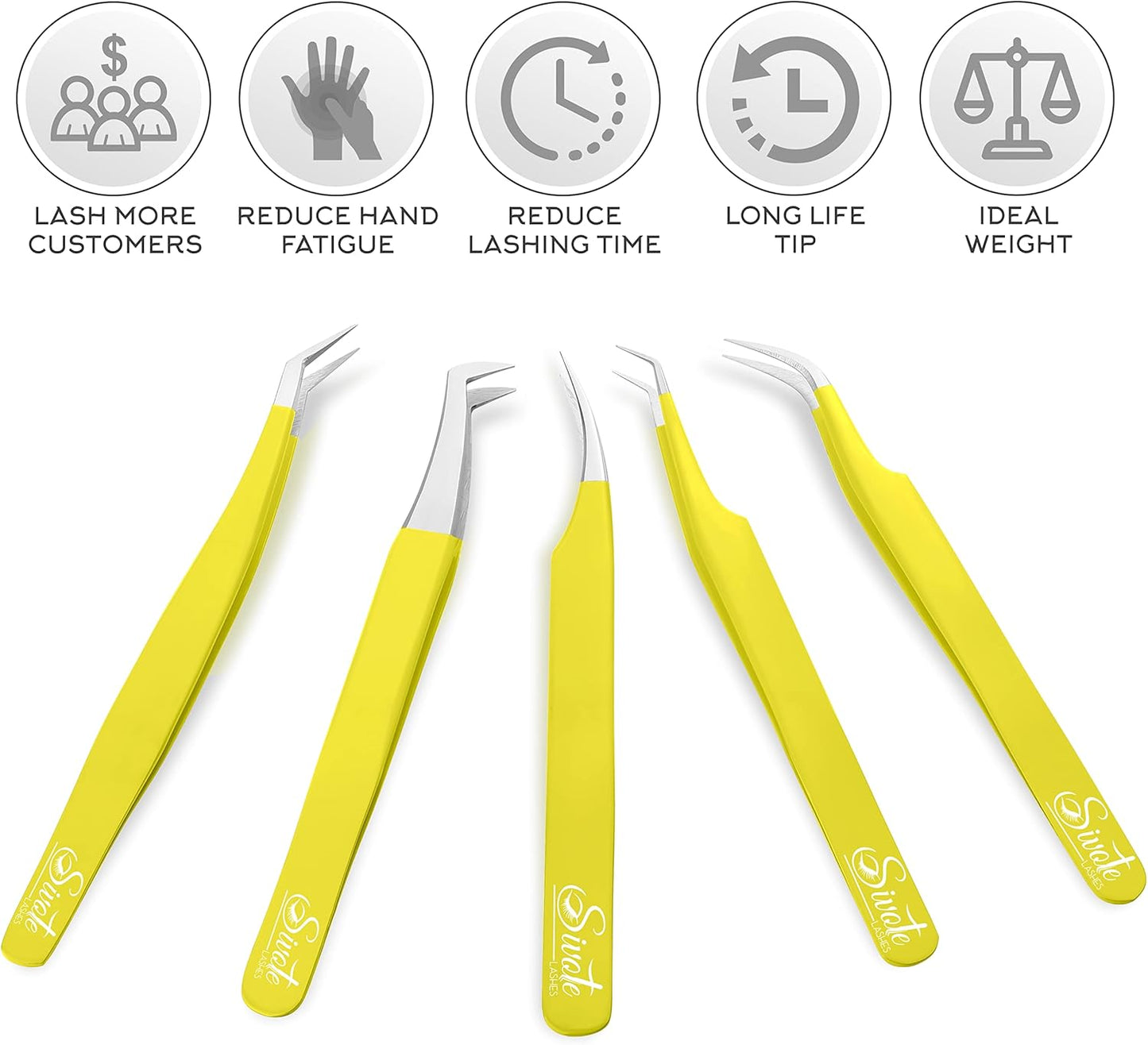 SIVOTE Eyelash Extension Tweezers for Classic & Volume Lashes, 5-Pack, Yellow