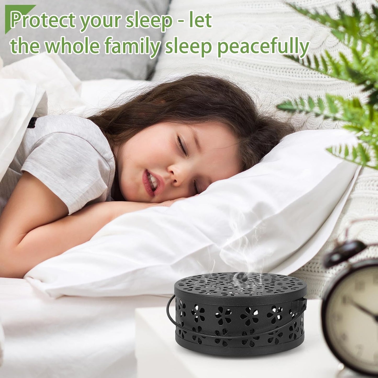 Portable Iron Mosquito Coil Holder with Handle Round Heat-Resistant Incense Holder (Black)