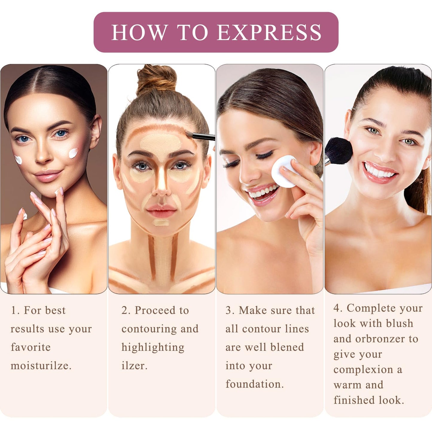 Youngfocus Cosmetics Cream Contour Best 8 Colors Contouring Foundation - Highlighting Makeup Kit/Concealer Palette - Vegan, Cruelty Free and Hypoallergenic - Instruction Manual（Deep Pink）