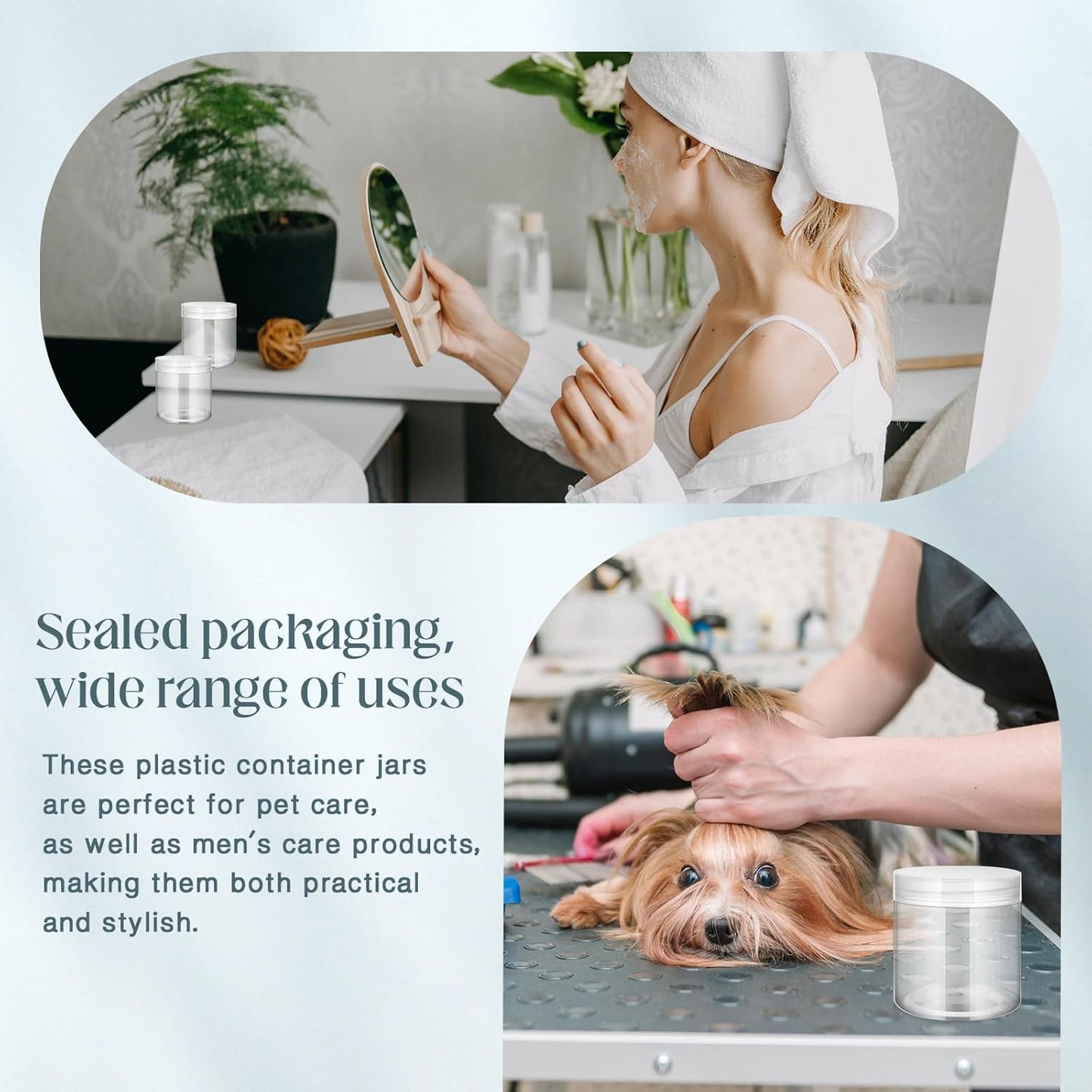 SATINIOR 24 Pieces Empty Clear Plastic Jars with Lids Round Storage Containers Wide Mouth for Beauty Product Cosmetic Cream Lotion Liquid Butter Craft and Food (Clear Lid,16 oz)