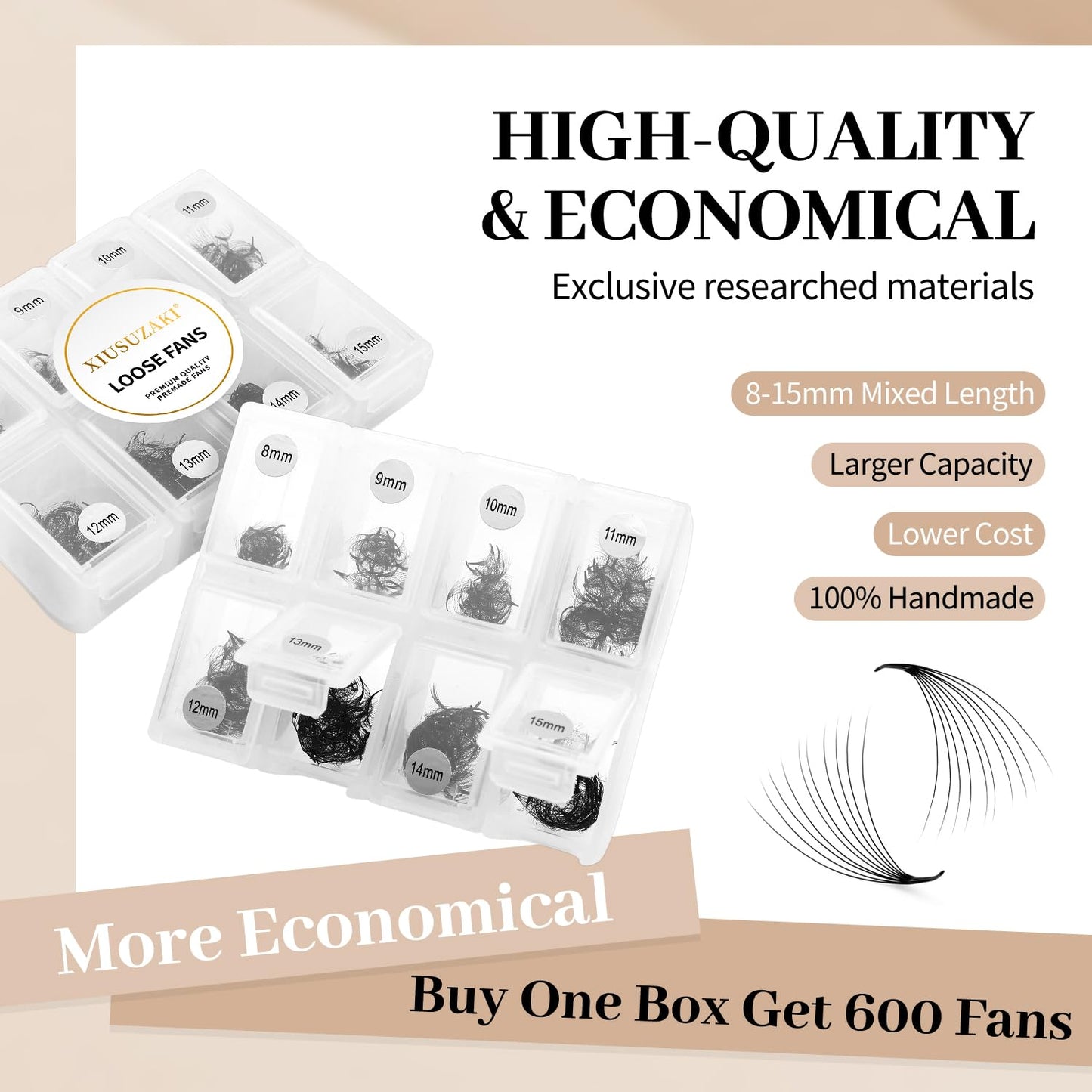 Premade Fans Eyelash Extensions 600 Fans 7D Premade Lash Fans Volume Lash Extensions 0.07 Thickness Eyelash Extension C Curl Mix 8-15mm Fluffy Soft Handmade Loose Fan(600Fans-7D-0.07-C,8-15mm)