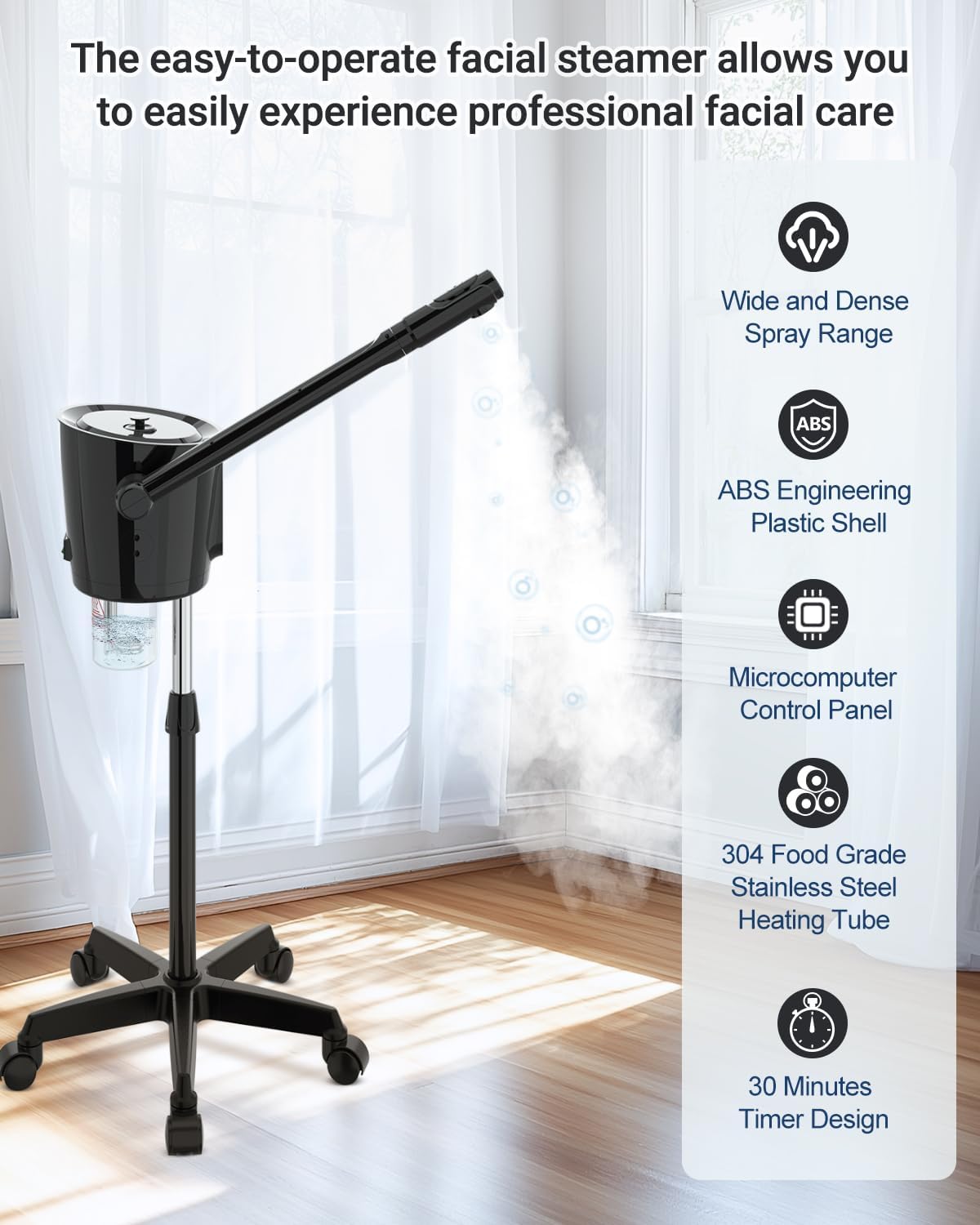 Kingsteam Professional Facial Steamer with Ozone - Ionic Nano Hot Mist Steamer with Large Capacity and 30-Min Timer for Estheticians, Beauty Salons, and Home Skin Care Use
