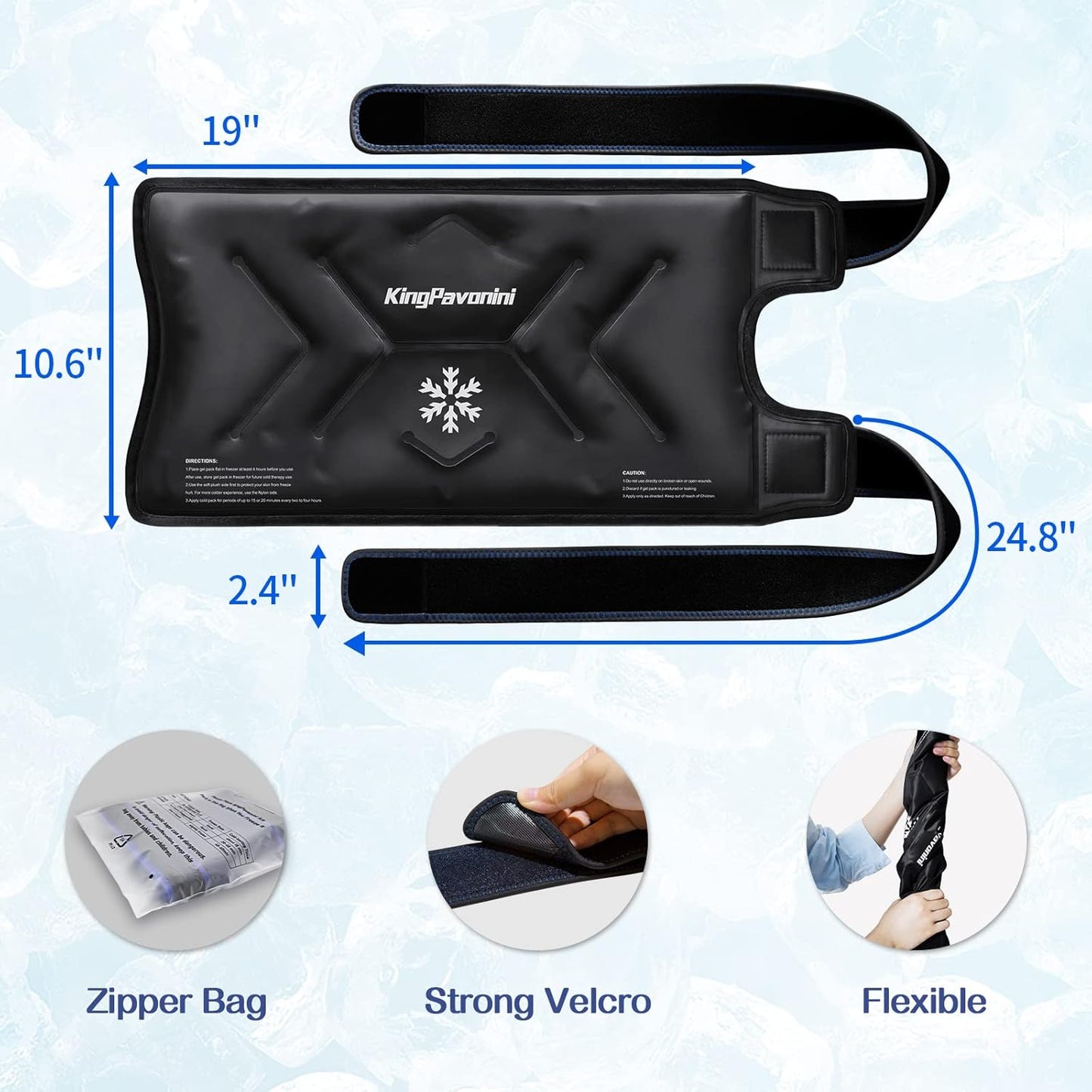 XXL Knee Wrap Around Entire Knee After Surgery, Reusable Gel Ice Pack for Knee Injuries, Large Ice Pack for Pain Relief, Swelling, Sports Injuries, 1 Pack (Black)