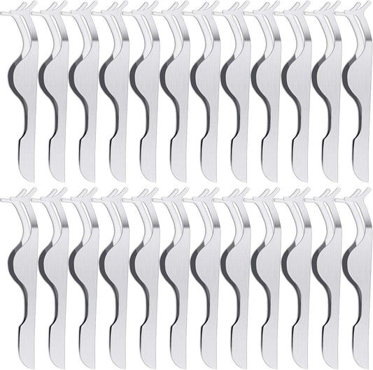 24 Pieces False Eyelashes Applicator Tool Stainless Steel Eyelash Extension Tweezers Remover Clip Tweezers Nipper Eyelash Auxiliary Clip for Women Makeup Application and Removal