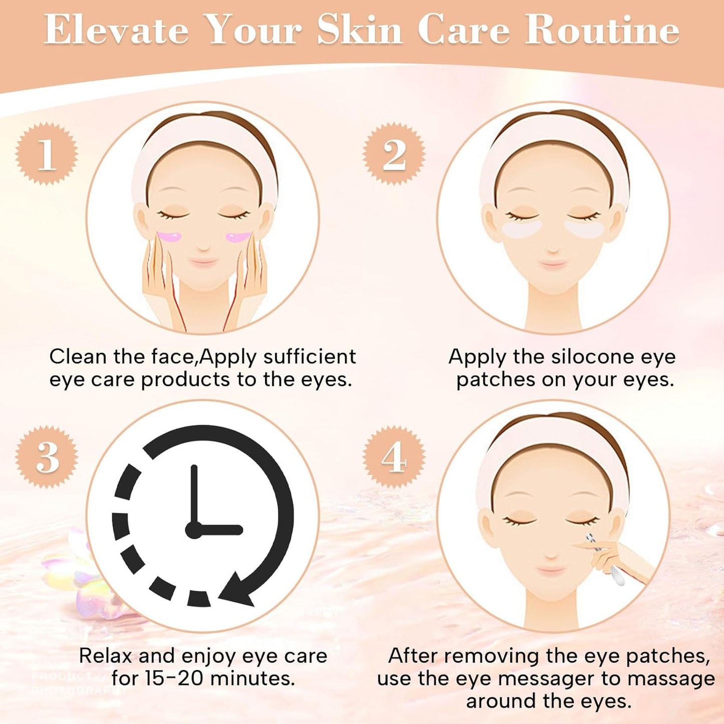 Under Eye Patches Silicone - 2 Pcs Reusable Eye Patches, Eye Patches Plump Fine Lines & Wrinkles with Metal Eye Cream Applicator, Tin Case