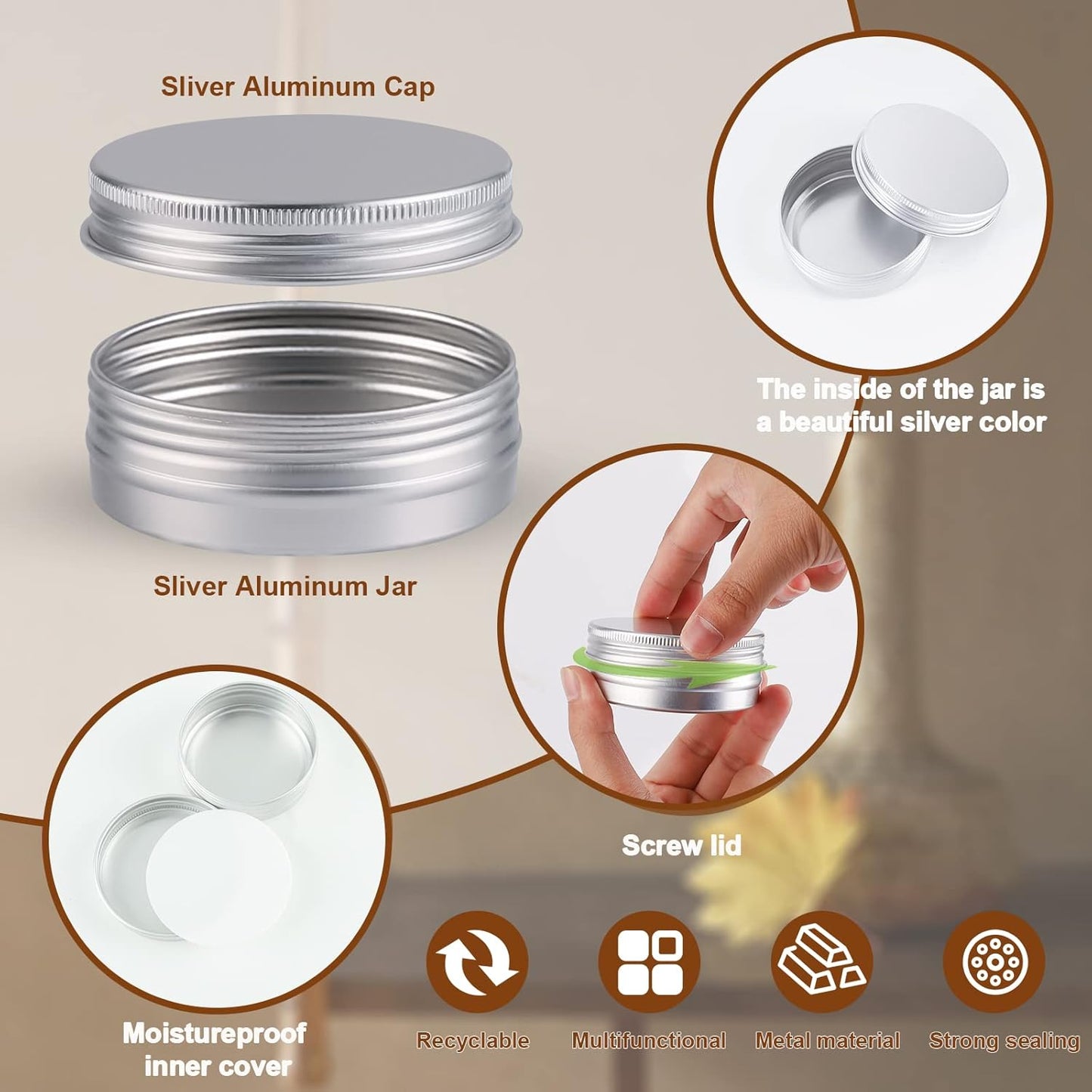 96 Pack Round Cans with Screw Lid 2 Oz Aluminum Metal Tins DIY Food Candle Containers for Lotion Bars, Balms, Salve, Spices, Beard Balm, Crafts with 4 Markers 3 Sheets Label Stickers (Silver)