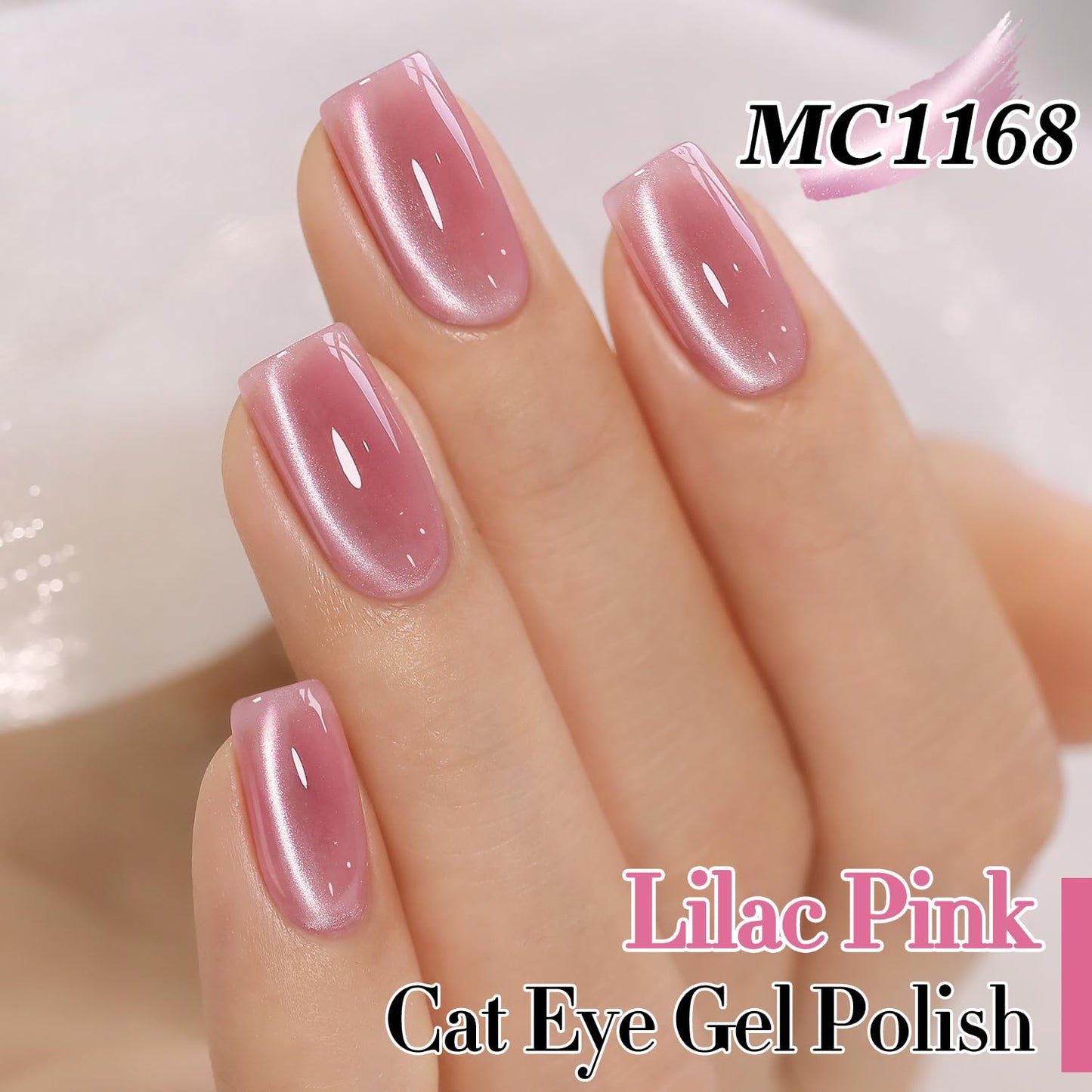 Double Rhythm 0.5 Oz Cat Eye Gel Polish with Magnet Same Color Same Bottle Holographic Glitter Shimmer Translucent Color Salon 15 ML Magnetic Nail Art (Lilac Pink-MC1168)
