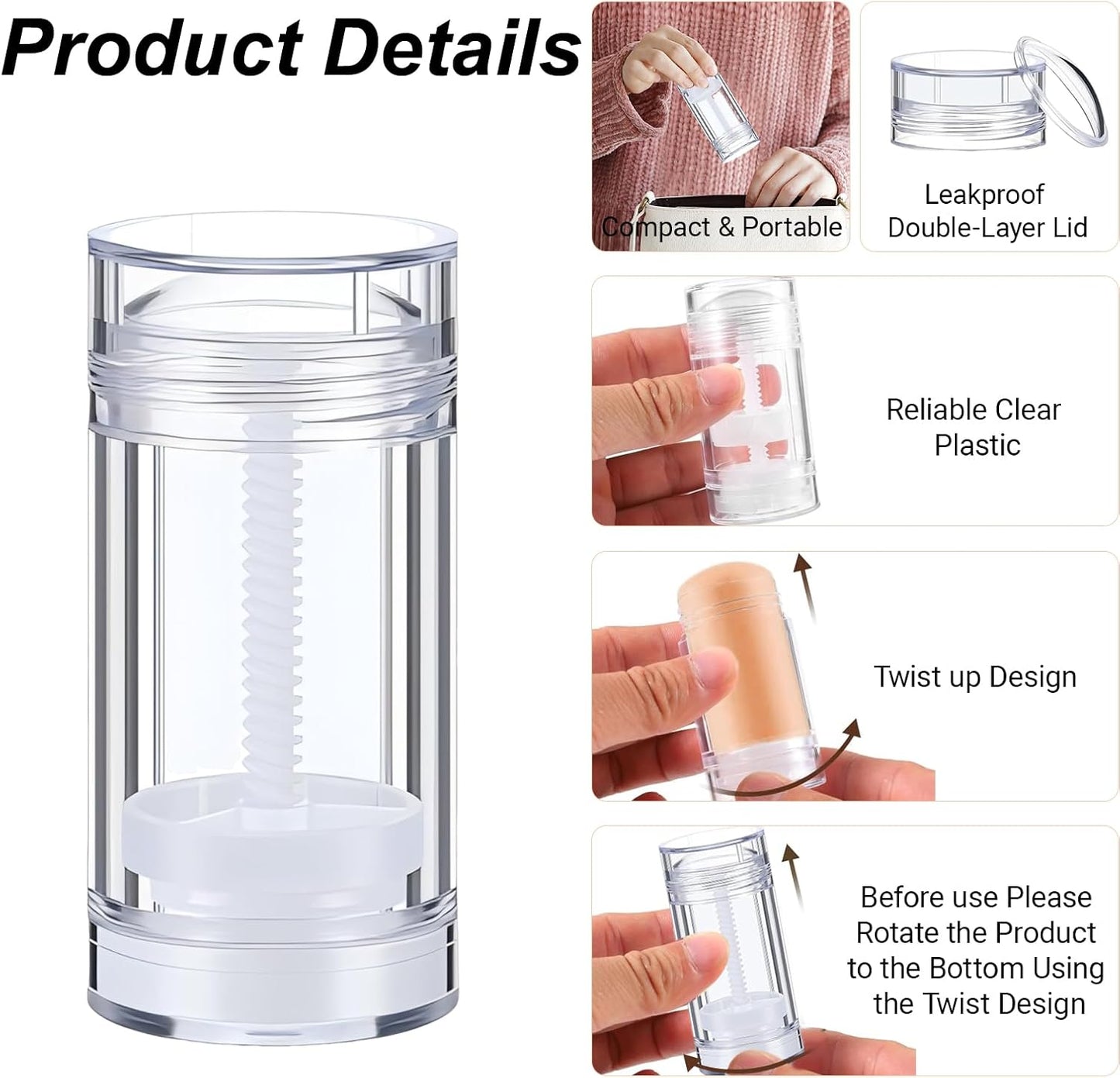 meleg otthon Empty Deodorant Containers , Twist Up Refillable Deodrant Containers Leak Proof Clear Deodorant Bottles Round Lip Balm Tubes for DIY Lipstick Crayon (Clear 30Pcs, 30ML)