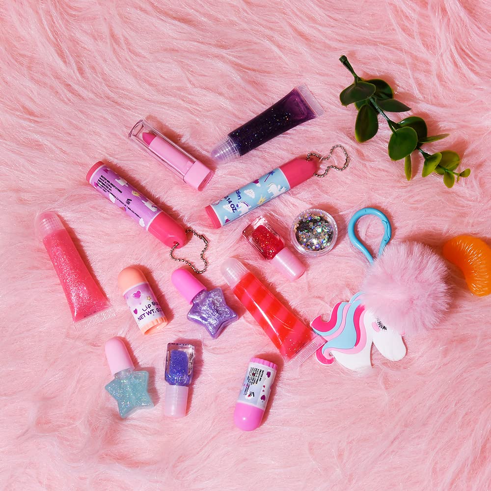 M&U 13Pcs Lip Balm and Nail Polish Gift Set for Kids Age 6-12, Abssorted Favors Moisturizing Lip Care Balm Tubes for Girls and Women, Washable Real Makeup Safe & Non-Toxic