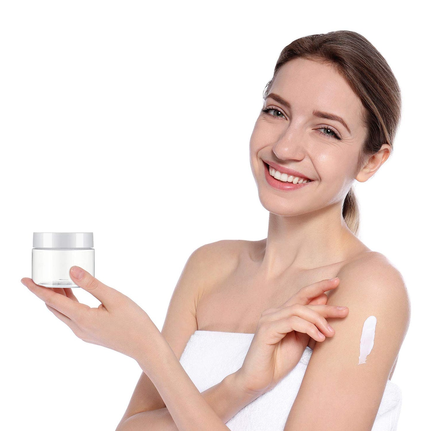 Patelai 4 Pieces Round Wide-mouth Leak Proof Plastic Container Jars with Lids for Travel Storage Makeup Beauty Products Face Creams Oils Salves Ointments DIY Making(2 Ounce,White)