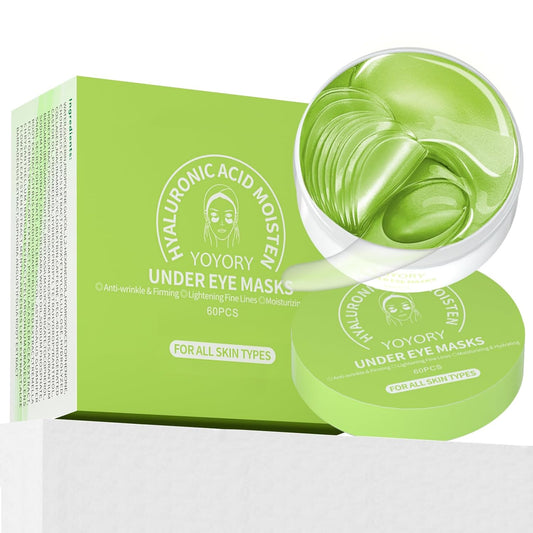 Under Eye Patches Masks - for Eye Bags with Collagen and Hyaluronic Acid, Dark Circles,and Fine Lines, Fade Wrinkles Treatment for Women and Men - 60 Pcs Green