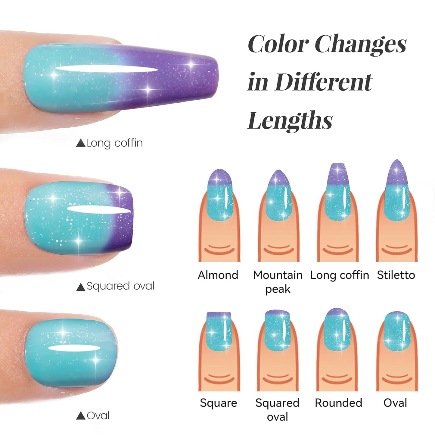 YTD Likomey Color Changing Gel Nail Polish 2 Pcs Set,15ml Tiffany Blue To Purple Pure Color and Glitter Kit,Thermal Ombre Change Colors Salon Manicure Fall Winter UV Nail Varnish,WB2-8