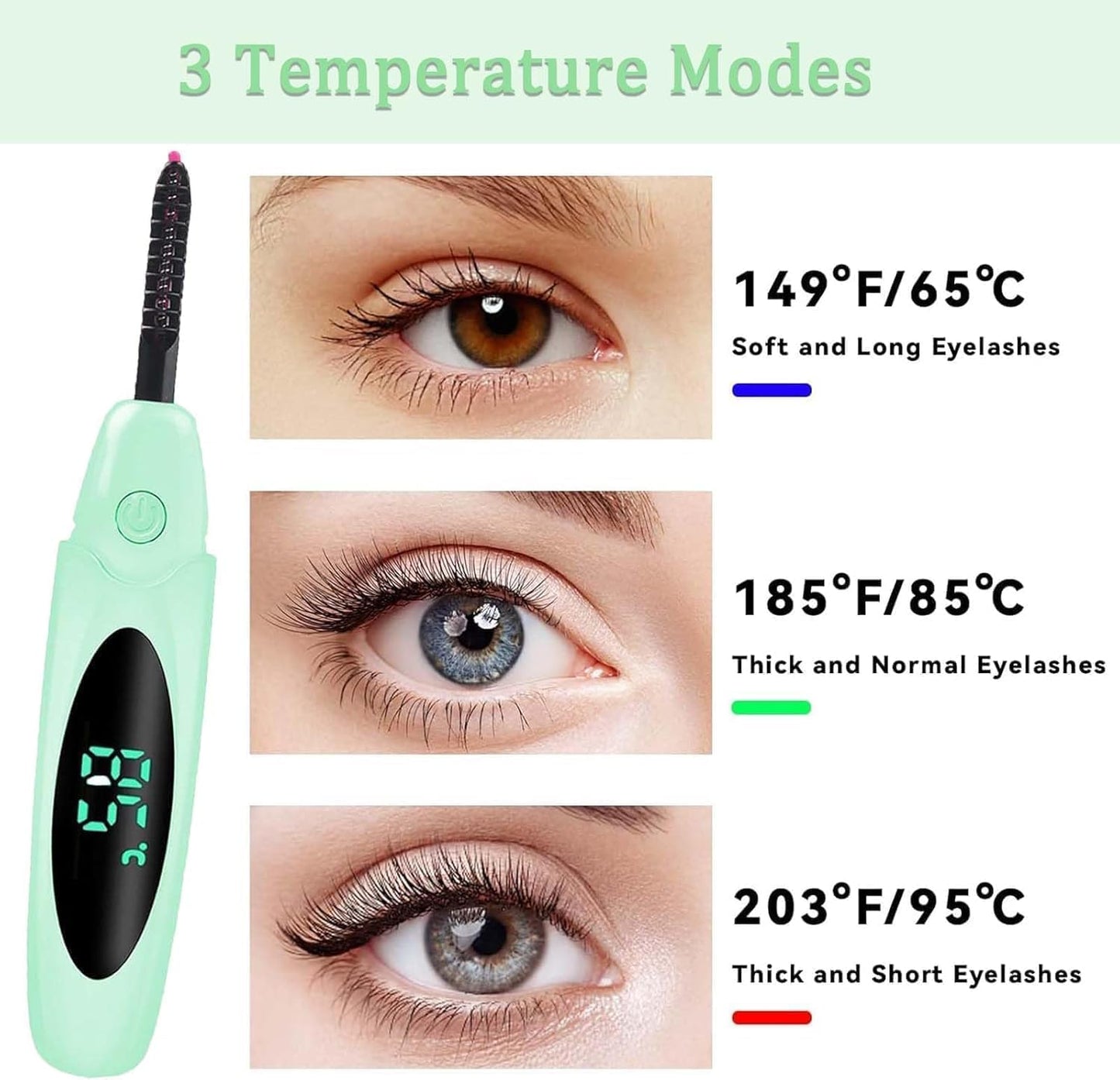 Heated Eyelash Curlers Electric Eyelash Curler with LED Display, 3 Temperature Modes Anti-Burn USB Rechargeable Natural Curling 24H Long Lasting for Women Makeup Tools Gifts LS423
