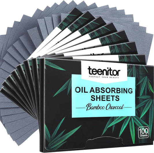 Teenitor 800 Counts Oil Blotting Papers for Face, Bamboo Charcoal Oil Absorbing Sheets for Oily Skin, Oil Blotting Sheets for Face, Oil Absorbent Pads Blotter Paper, Oil Face Wipes Large 10cmx7cm