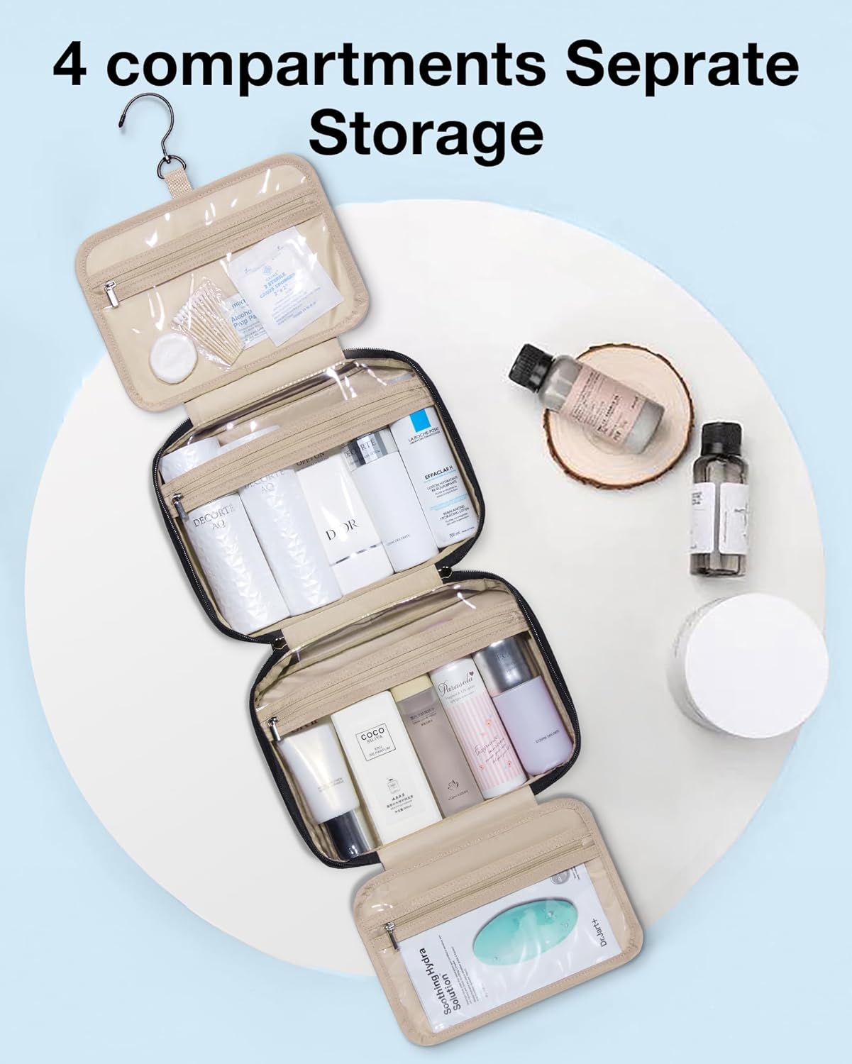 BAGSMART Hanging Travel Toiletry Organizer - Cosmetic Bag for Full Sized Toiletries, Basic-Black