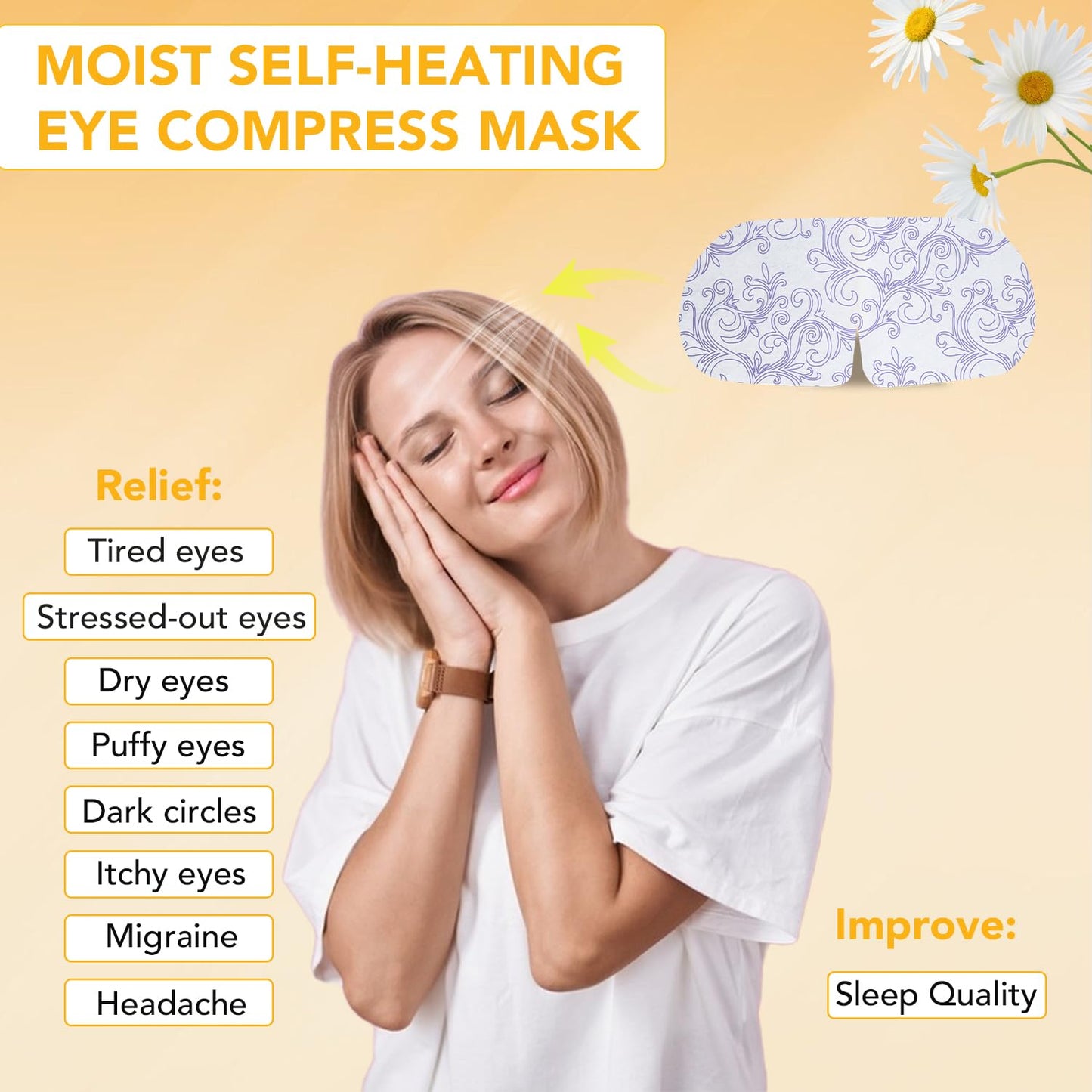 XPCARE 48 Pack Steam Eye Masks for Dry Eyes, Self Heated Steam Warm Eye Mask, Disposable Heated Eye Mask for Dark Circles, Puffy Eyes, Relief Stress Eye Fatigue（Chamomile）