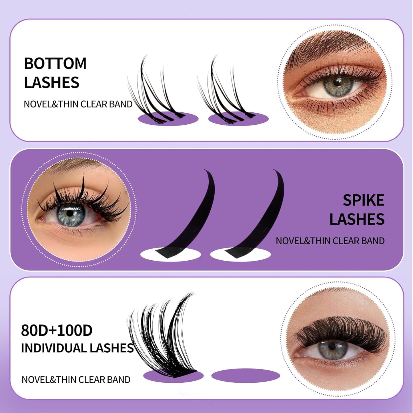 Lash Clusters DIY 12-18mm Mega Thick Lash Extension Individual Spike Mink Lash Clusters with Bottom Lashes Spiky Volume Eyelash Extension for Self Use(80+100D)