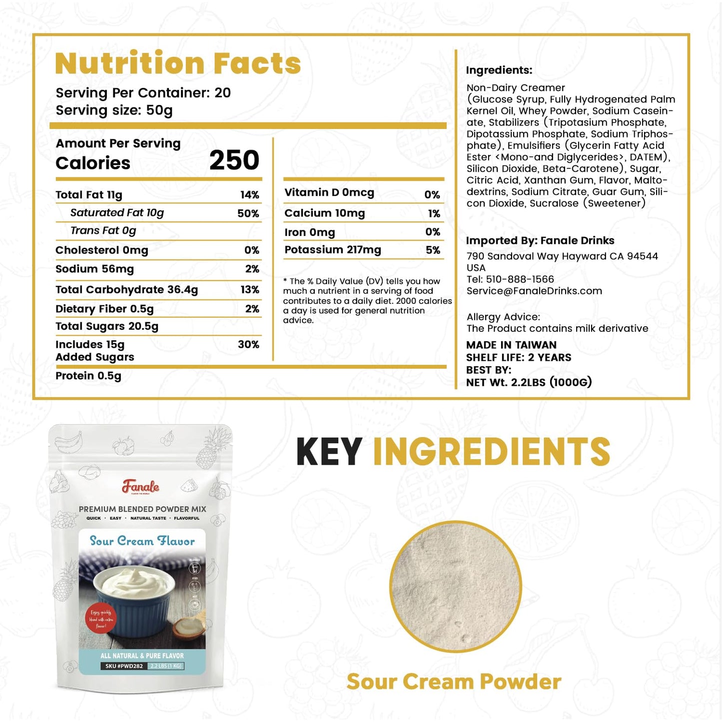 Fanale Premium Sour Cream Bubble Tea Flavoring Powder | Perfect for Baking, Smoothies, Desserts and Drinks | Instant Flavoring Powder for Boba Milk Tea - 2.2 Pounds (Pack of 1)