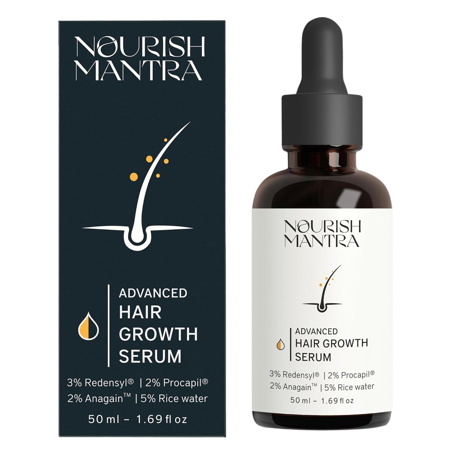 Nourish Mantra Advanced Hair Growth Serum 50ml, 3% Redensyl, 2% Anagain, 2% Procapil, 5% Rice Water, Promotes Hair Regrowth, Anti Thinning & Hair Loss Treatment,Rapid Hair Growth Serum for Women & Men