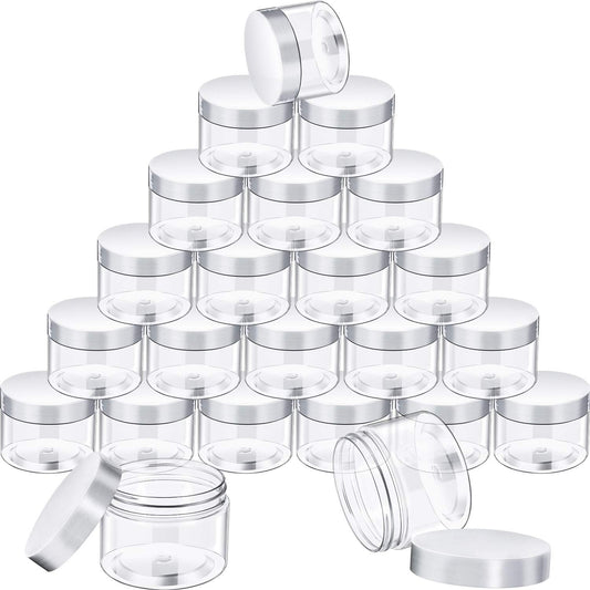 SATINIOR 24 Pieces Empty Clear Plastic Jars with Lids Round Storage Containers Wide Mouth for Beauty Product Cosmetic Cream Lotion Liquid Butter Craft and Food(White Lid,32 oz)