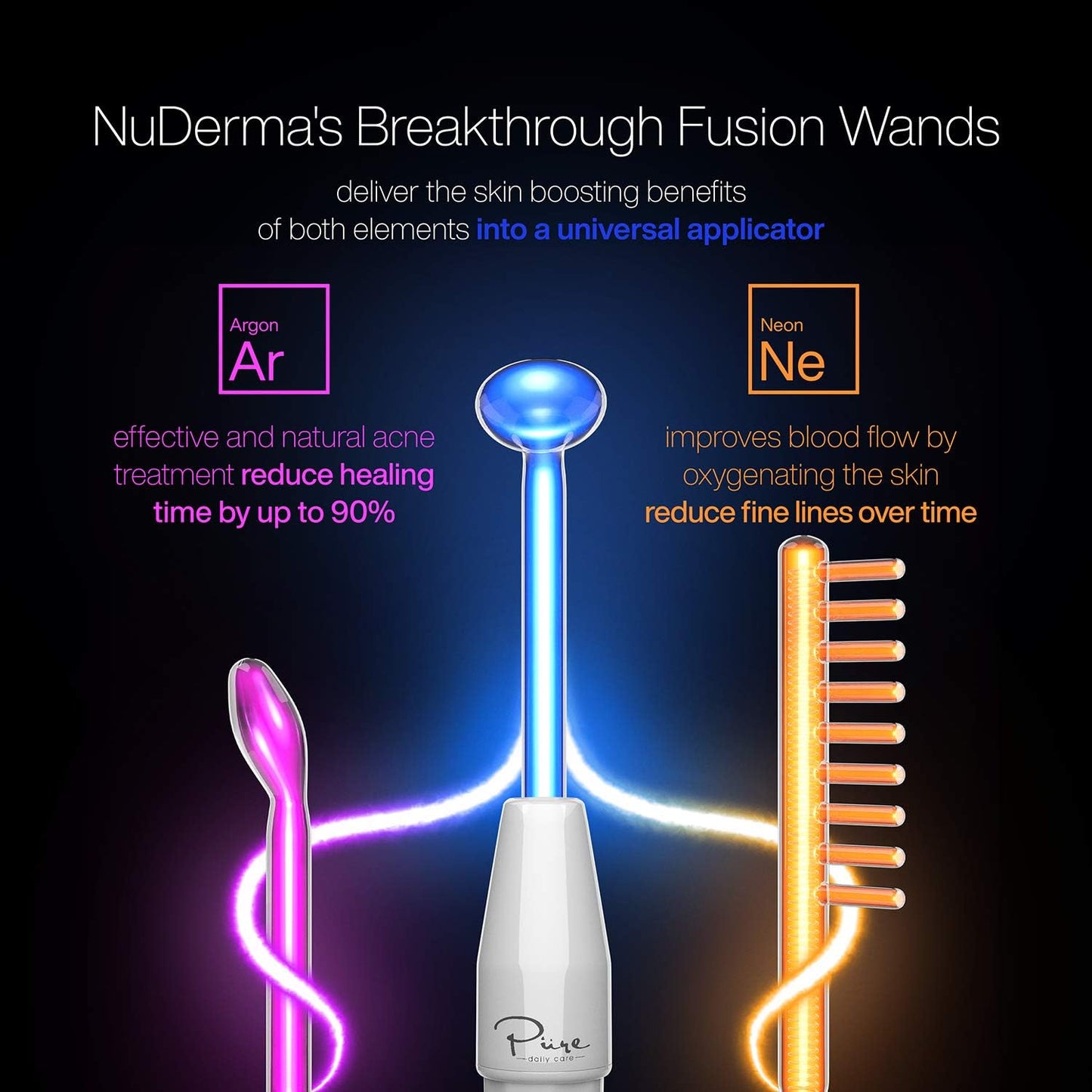 4-Piece Fusion Wand Acessory Set for Nuderma Wands - NuDerma NOT Included - Neon & Argon Fusion Glass applicators for Nuderma – High Frequency Upgraded Fusion Wand Set Compatible with Nuderma Systems
