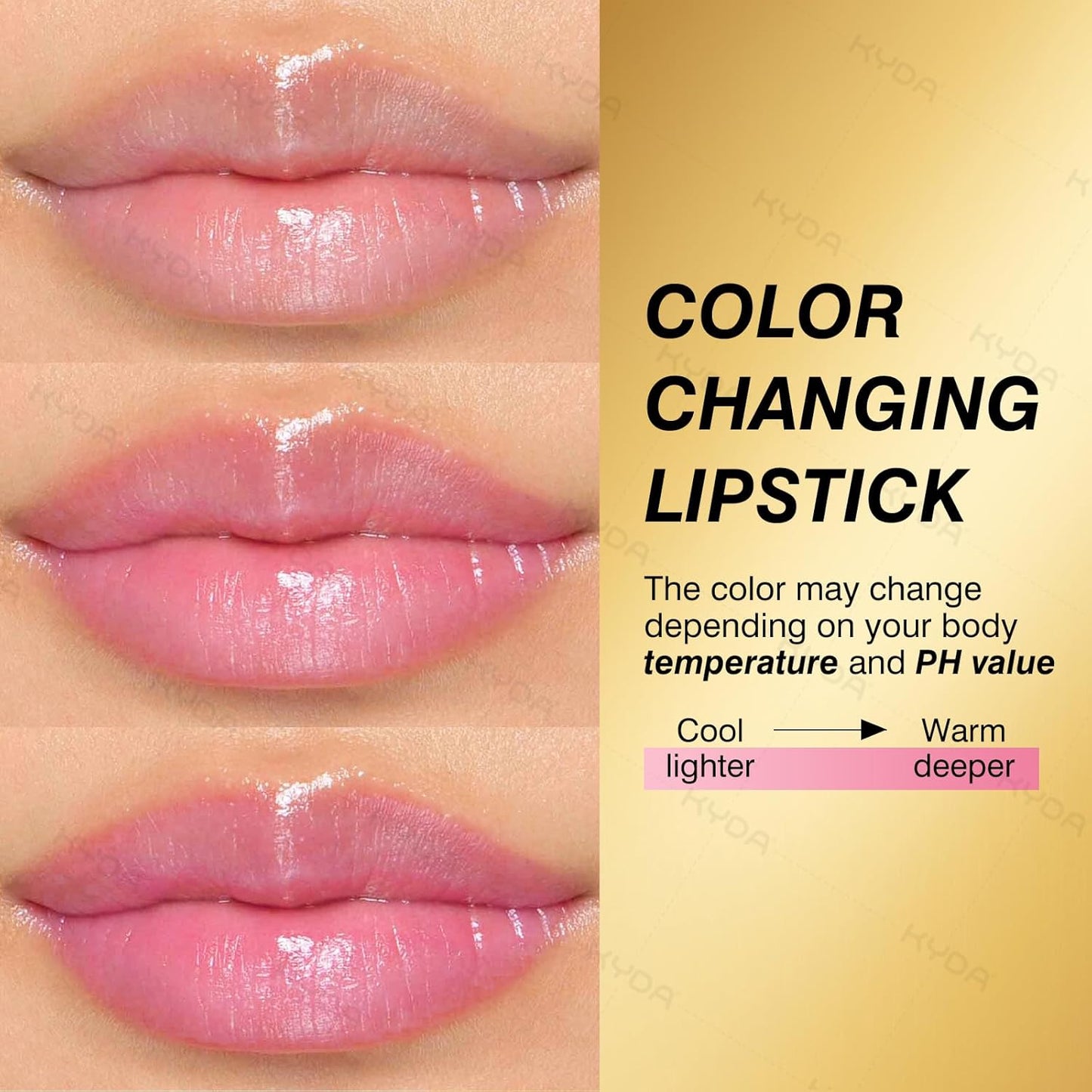KYDA Transferproof Color Changing Lipstick with Gold Flakes, Changes from Clear to Sheer Pink, Moisturizing Tinted Lip Balm, Deep Nourishment, PH Changing Lipstick, Glossy Shine Lip Balm