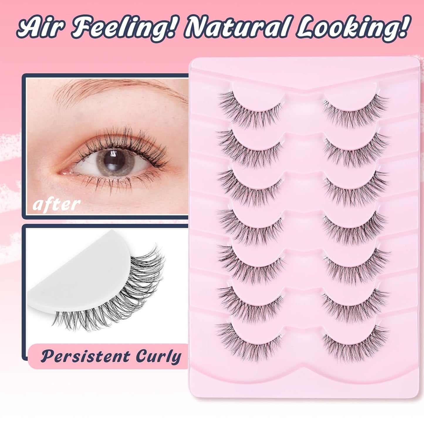 Lashes Natural Look False Eyelashes Wispy 13mm Eye Lashes Pack with Thin Cotton Band C Curl Fake Eyelashes 3D Volume For Daily Siligli Lash 7 Pair