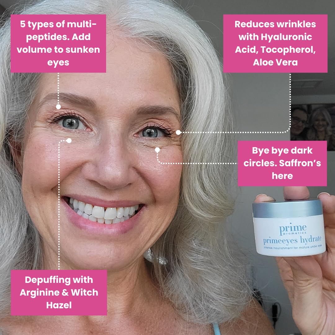 PrimeEyes Hydrate Under Eye Cream for Mature Women – Hydrating Eye Cream for Dark Circles and Wrinkle Repair – Soft, Glowing & Healthy Under Eyes